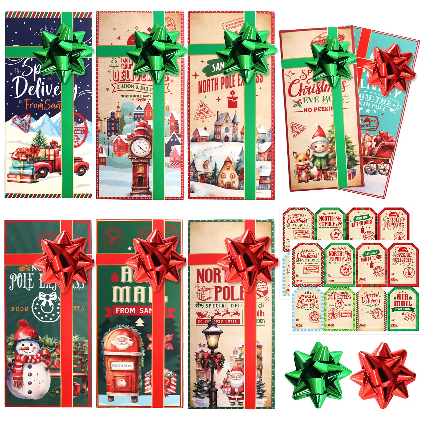 Vintage Christmas Gift Card Holders 24-Pack with Bows - Holiday Party Favors for Cash Gifts