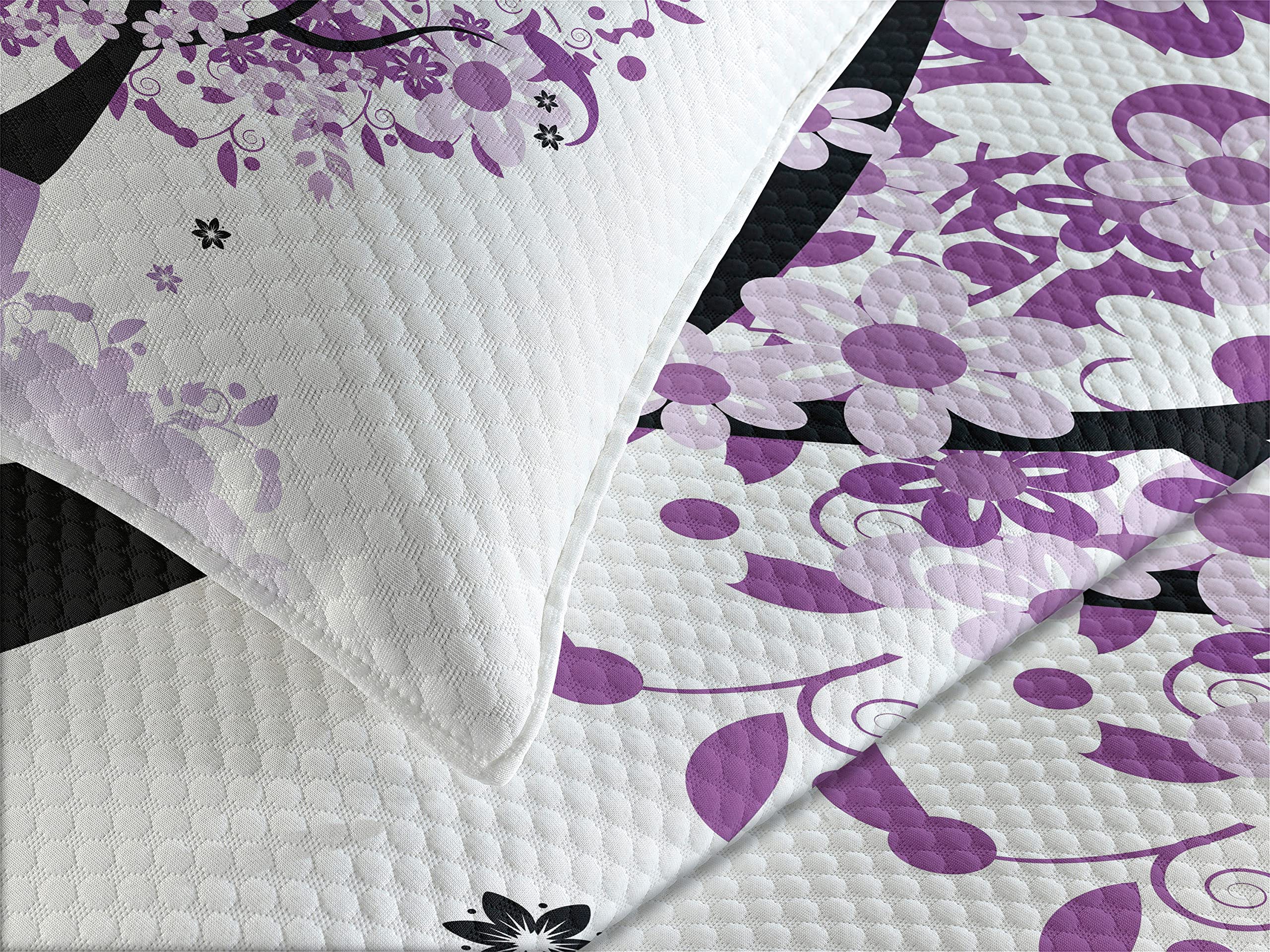 Ambesonne Nature King Size Bedspread Set - 3 Piece Decorative Bedding Coverlet with 2 Pillow Shams, Spring Tree of Life Design with Blooming Flowers & Butterflies in Lilac Purple - Perfect for Master Bedroom, Guest Room or Bohemian Home Decor