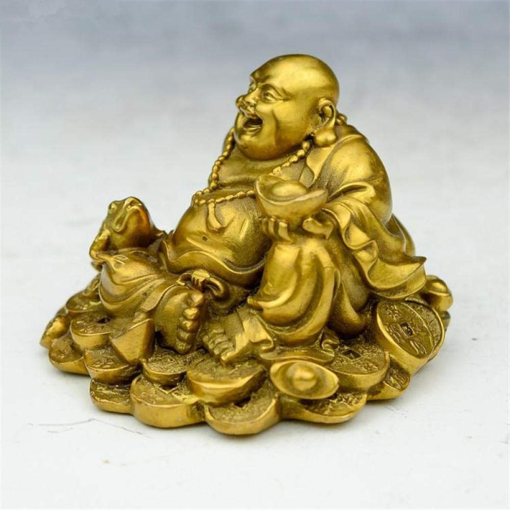 Golden Wealth Toad & Laughing Buddha Statue - Brass Buddhist Sculpture for Home Decor, Feng Shui, Office & Meditation Space | Handcrafted Spiritual Art & Gift