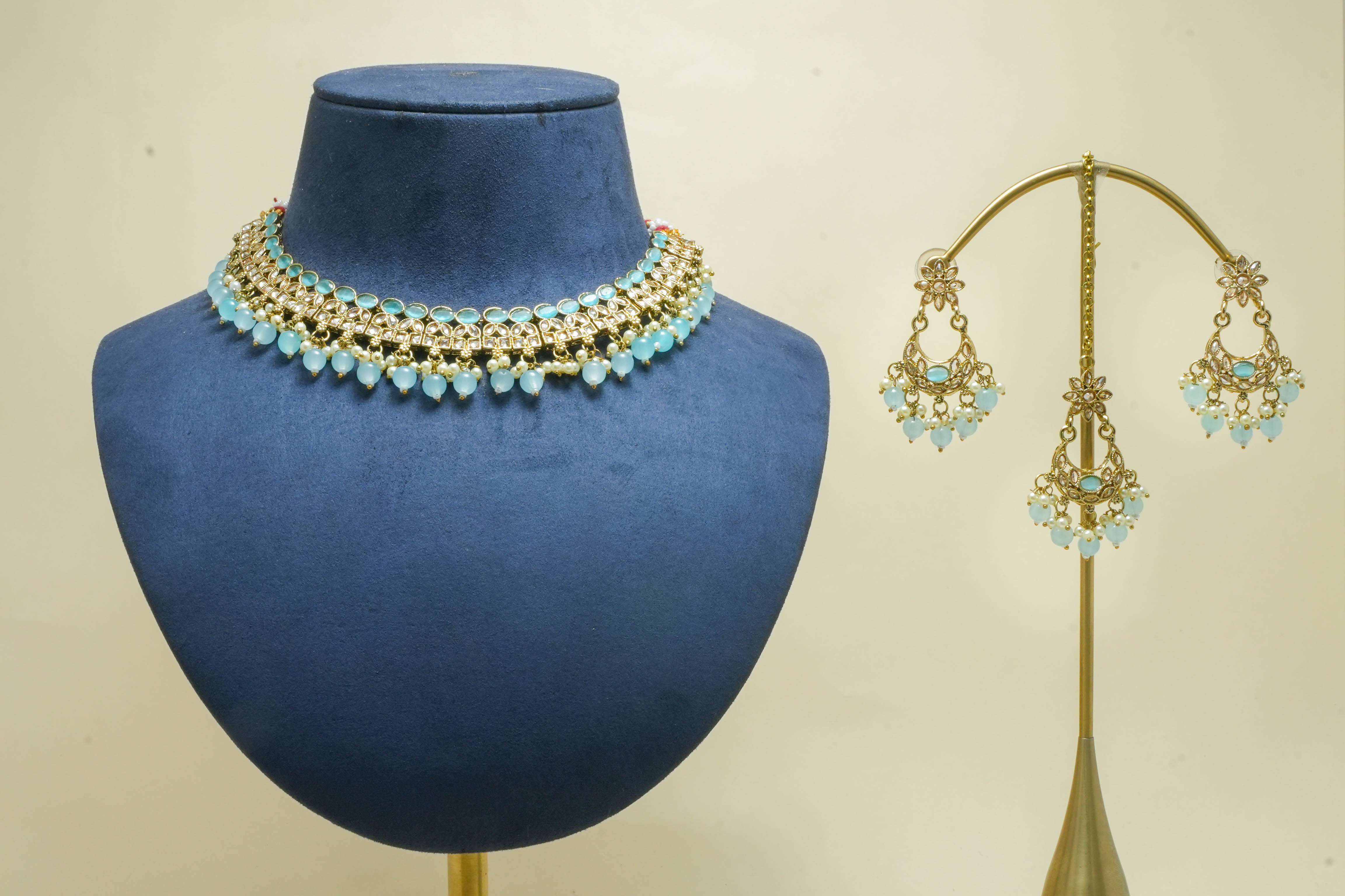 DISHA Polki Jewelry Set - Traditional Indian Bridal Necklace, Earrings & Bracelet for Weddings, Festivals & Special Occasions