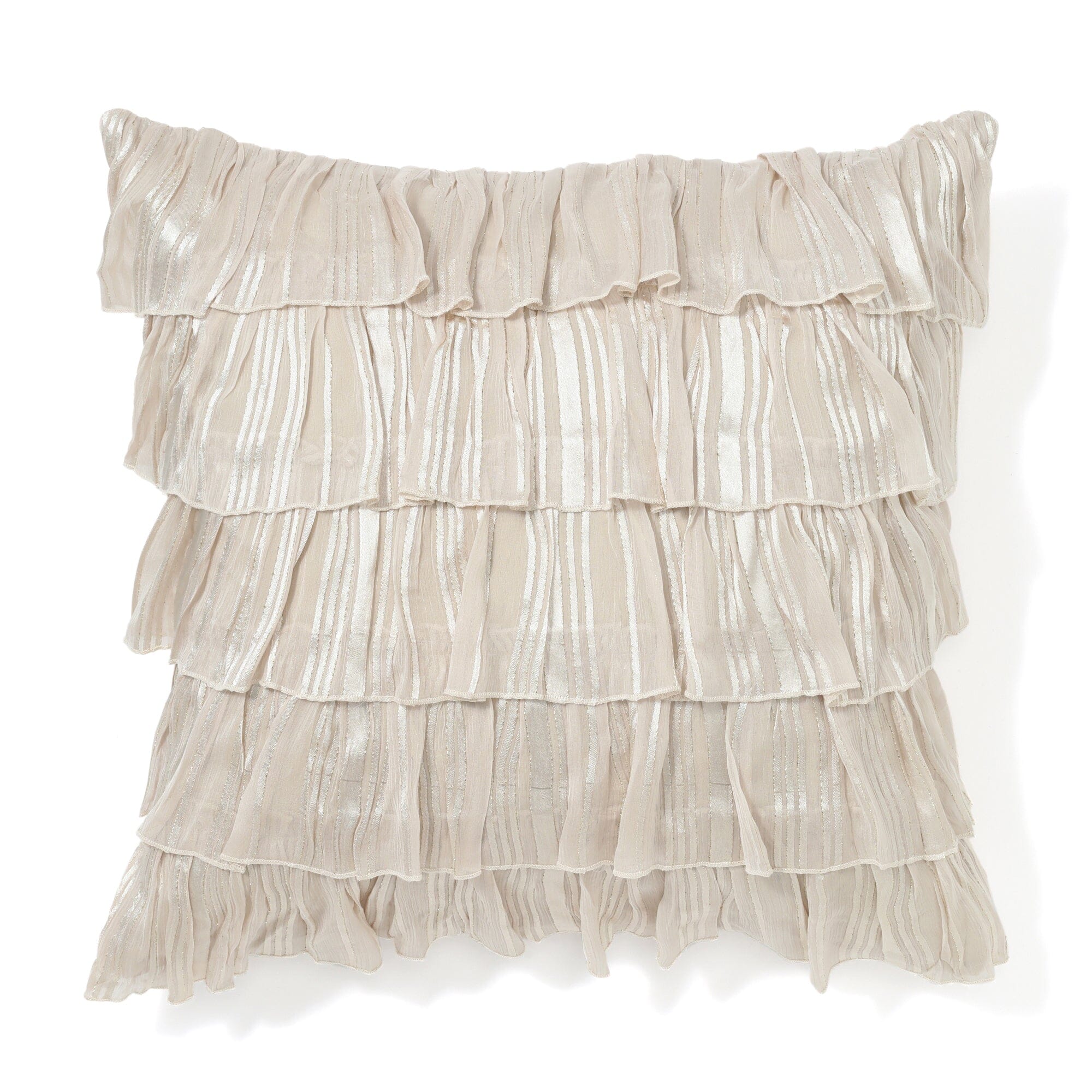 Frill Stripe Cushion Cover 18x18 Inches Light Beige - Soft Decorative Pillow Case for Sofa, Bed, Living Room & Home Decor