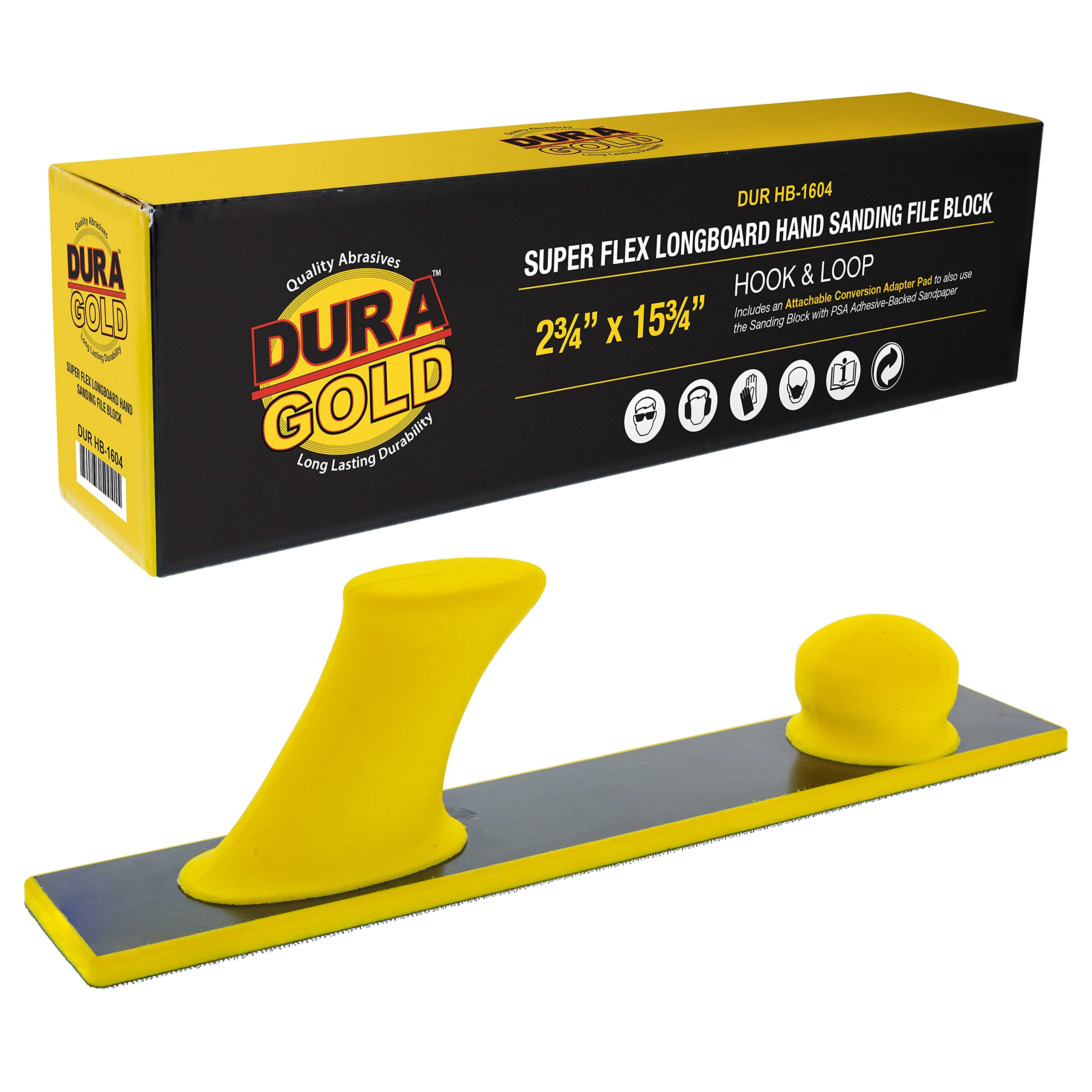 Dura-Gold Pro Series Firm & Flex Longboard Hand Sanding File Block with Hook & Loop Backing & PSA Adapter Pad - Compatible with Continuous Rolls & Sandpaper Sander Sheets - Flexible Sanding for Contoured Surfaces - Perfect for Auto Body, Woodworking & DIY Projects