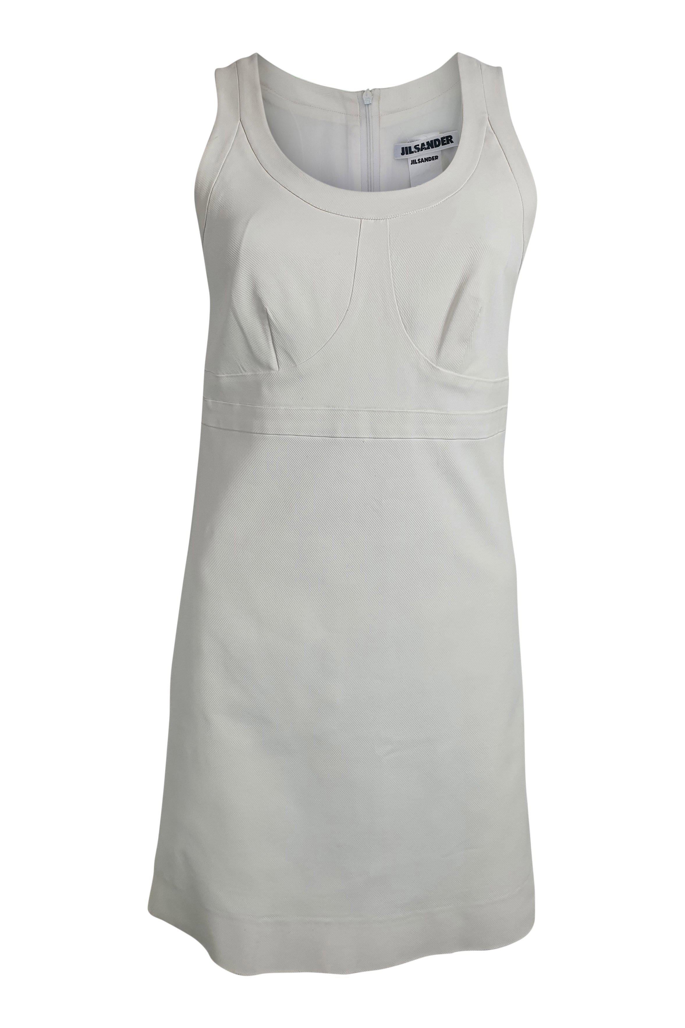 JIL SANDER Off White Sleeveless Shift Mini Dress - Size FR 38 UK 10 US 6 | Women's Summer Casual Party Cocktail Dress for Weddings, Dates & Night Out
