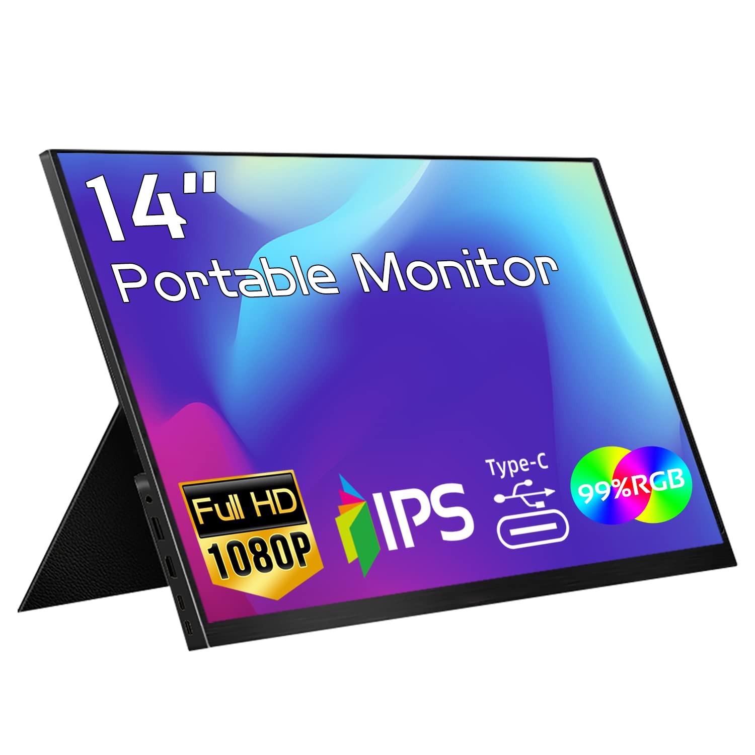 14 Inch USB-C Portable Monitor - Kenowa Full HD 1080P IPS Screen with HDMI & USB Type C - Dual Monitor for Laptop, Mac, Gaming (PS4, Xbox, Nintendo) - Ideal for Work, Travel & Raspberry Pi Projects