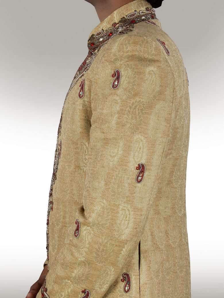Ehan Cream Front Opening Designer Sherwani for Men - Traditional Indian Wedding Attire & Festive Occasion Outfit