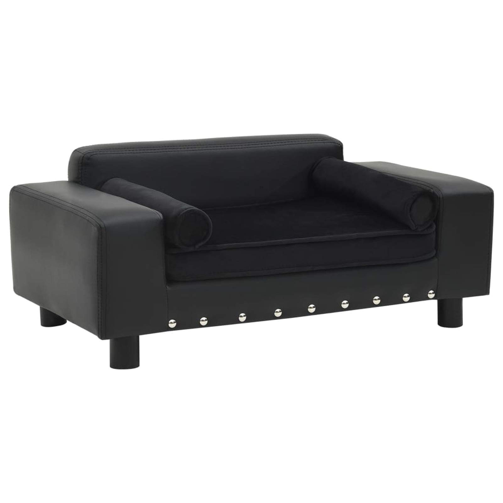 Gecheer Medium Dog Bed Sofa - Plush & Faux Leather Pet Couch with Head & Neck Support, 31.9