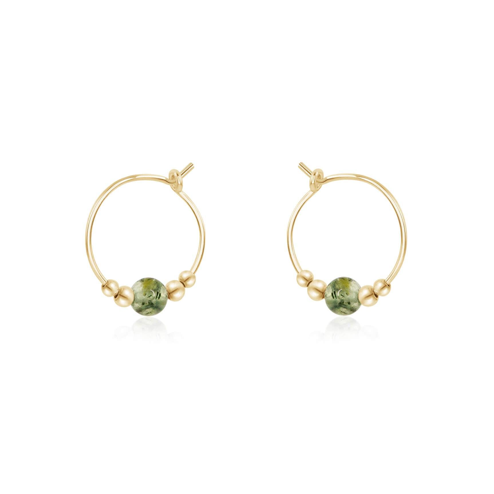 Tiny Prehnite Gemstone Bead Hoop Earrings - Dainty Green Stone Jewelry for Women | Perfect for Everyday Wear, Office & Special Occasions