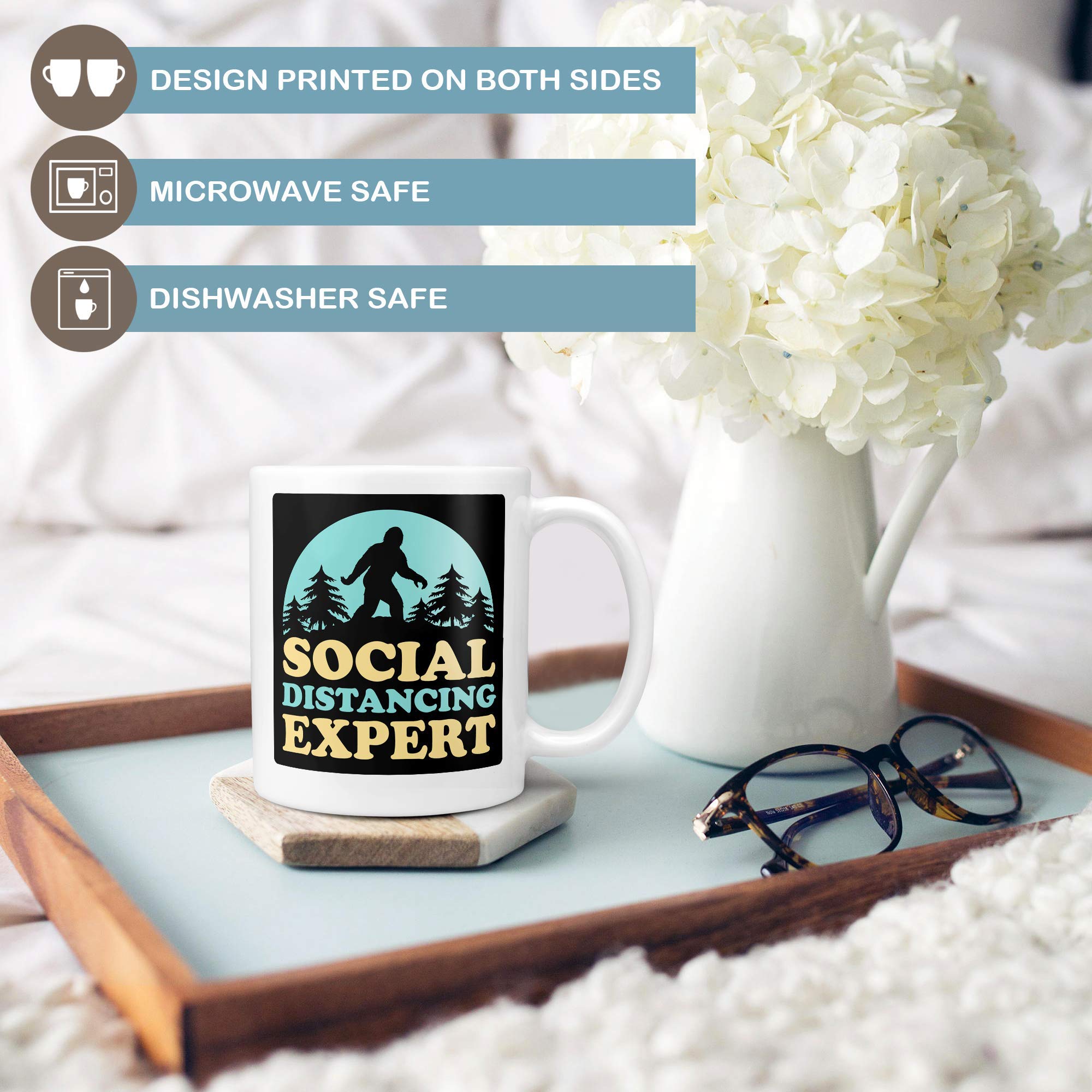 Funny Yeti Bigfoot Expert Coffee Mug - Double Sided Ceramic Cup, Microwave & Dishwasher Safe - Perfect for Social Distancing, Office Gifts & Camping Trips