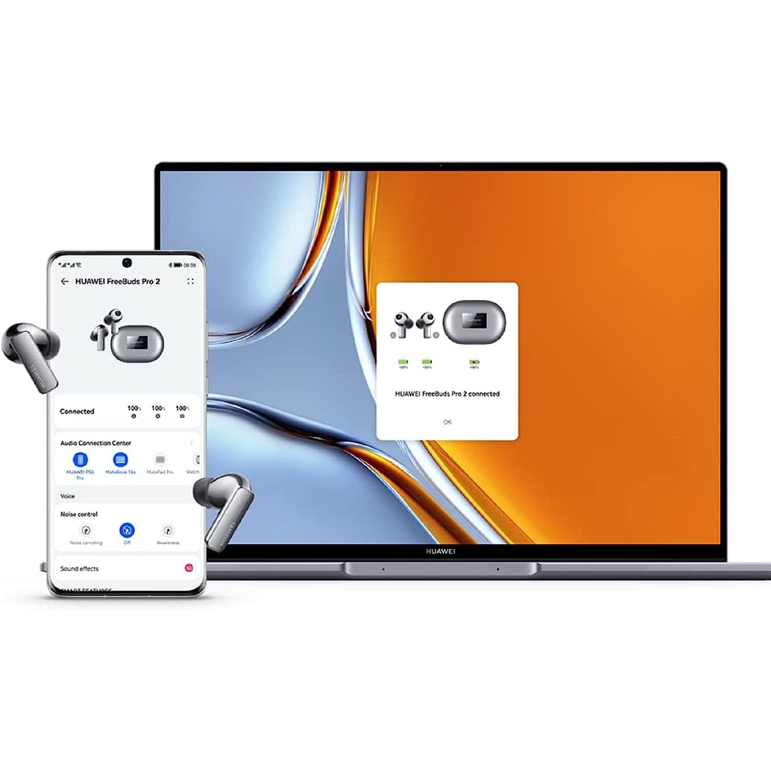 HUAWEI FreeBuds Pro 2 Wireless Earbuds with Dual-Speaker, Active Noise Cancelling, IPX4 Waterproof, Hi-Res Audio Certified for Android & iOS - Ceramic White - Perfect for Workouts, Commuting & Travel