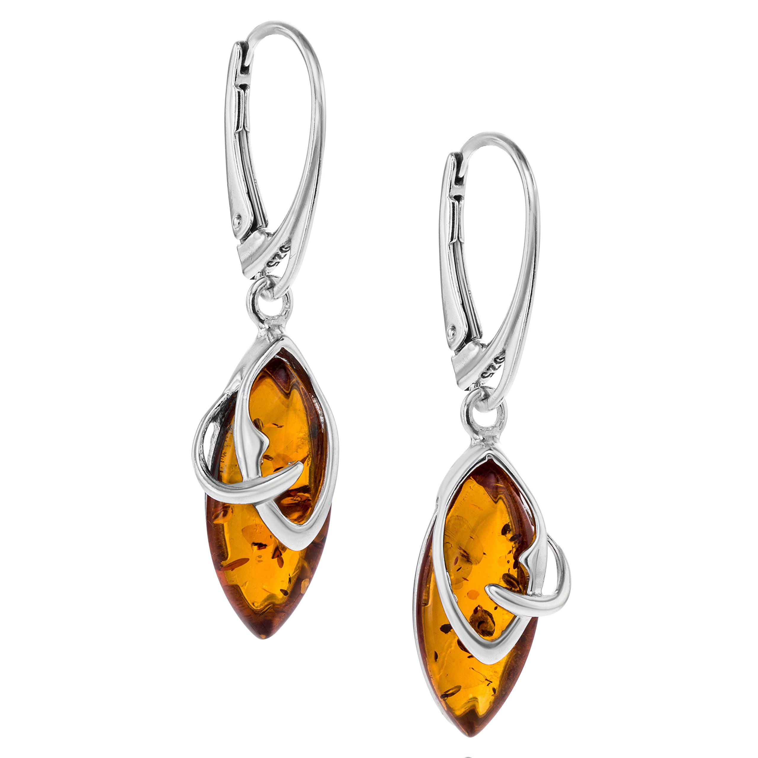 Women's Sterling Silver Drop Shaped Amber Pendant Earrings | Elegant Dangle Jewelry for Parties, Weddings & Everyday Wear