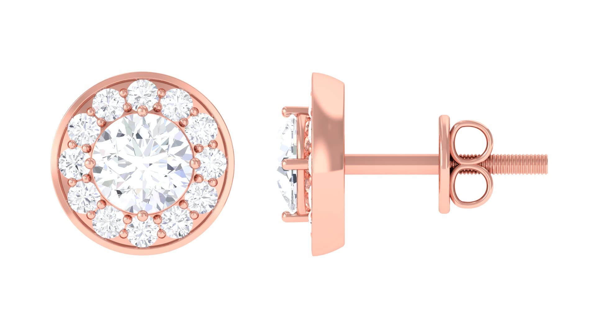 1.25 CT Zircon Halo Stud Earrings for Women - 10K Solid Gold Classic Cubic Zirconia CZ Earrings - Elegant Halo Studs for Everyday Wear, Parties & Special Occasions