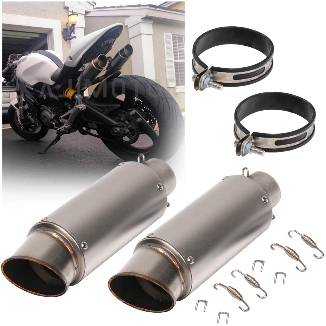 KAJIMOTOR 2Pcs Motorcycle Exhaust Muffler Pipes - Compatible with Ducati Monster 1100 696 695 796 795 - High Performance Loud Sound Upgrade for Street & Racing Bikes