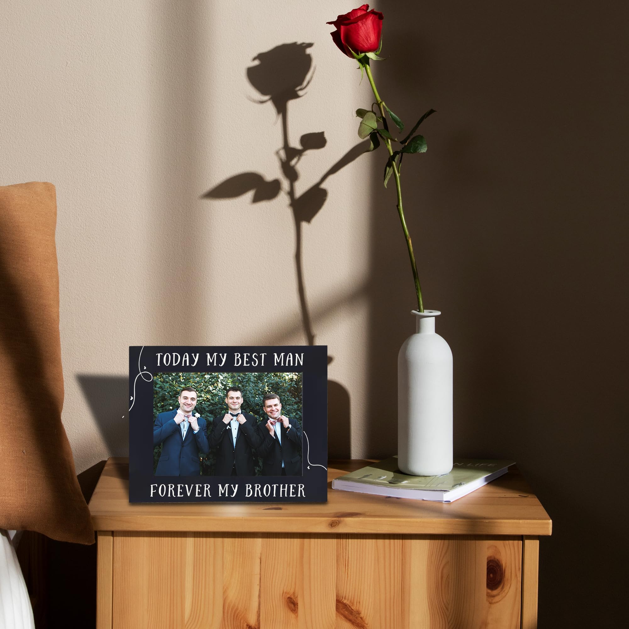 Best Man Picture Frame for 4x6 Photos - 'Today My Best Man, Forever My Brother' Wedding Gift Idea - Unique Best Man Proposal & Wedding Party Gifts for Groomsmen - Perfect for Wedding Memories, Anniversary Gifts & Brother Keepsakes