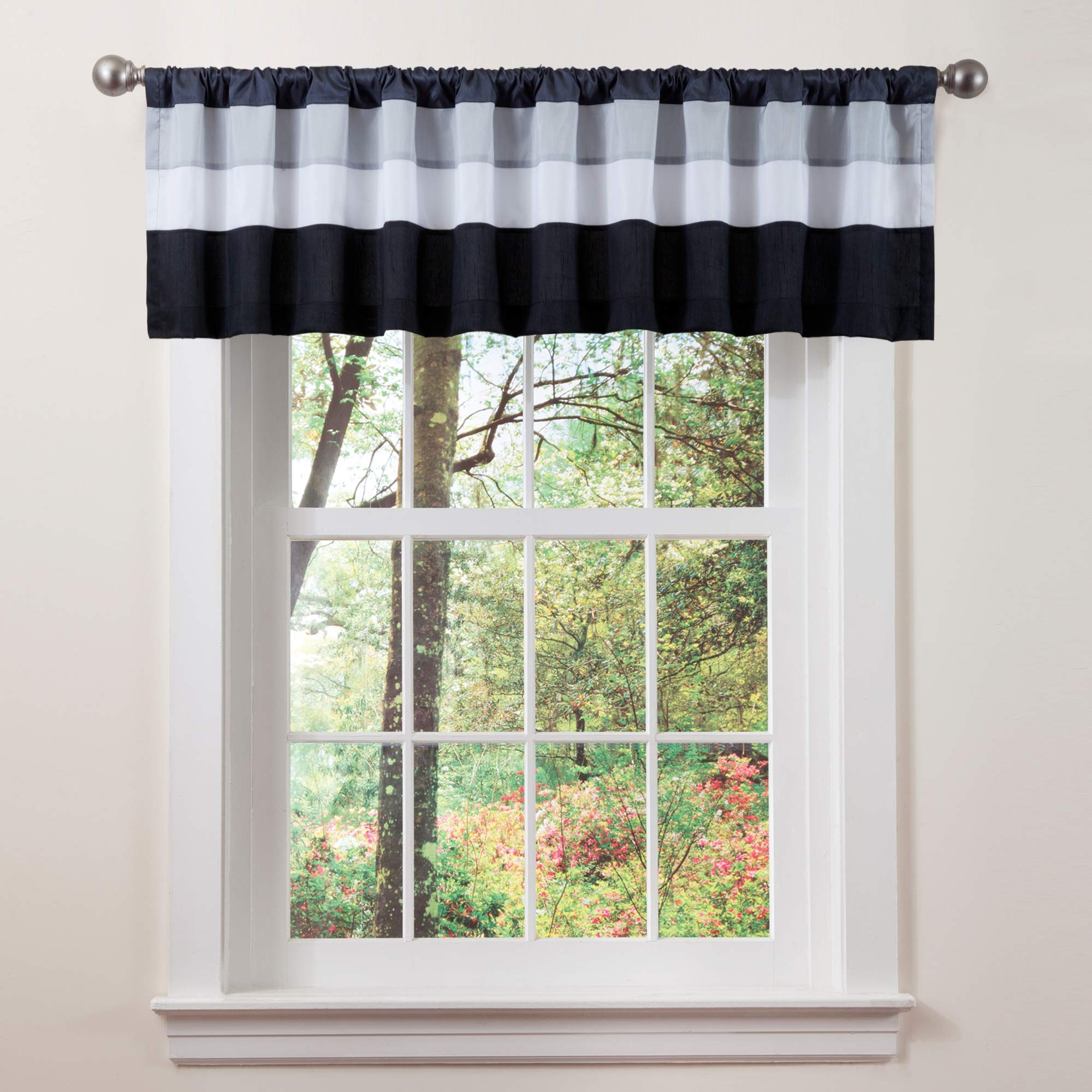 Lush Decor Triangle Home Fashions 19341 Iman Valance - Black and White Window Valance Curtain for Living Room, Bedroom & Kitchen Decor