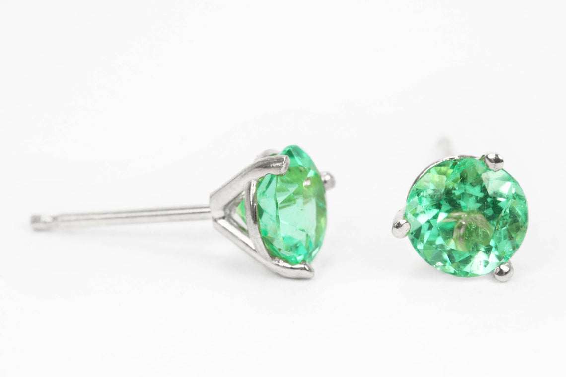 1.50tcw Vibrant Green Emerald Round Martini Stud Earrings in 14K Gold - Perfect for Weddings, Parties & Everyday Elegance