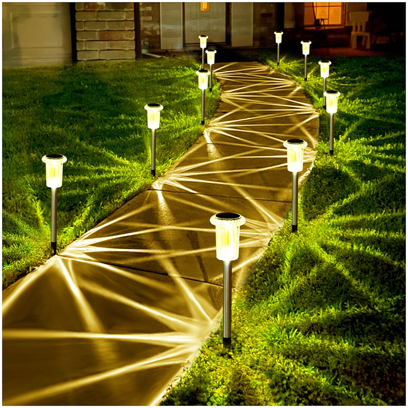 10 Pack Solar Pathway Lights Outdoor Waterproof - Stainless Steel LED Solar Lights for Driveway, Yard, Garden, Walkway, Sidewalk, Lawn (Warm White) - Perfect for Landscape Lighting, Patio Decor & Backyard Illumination
