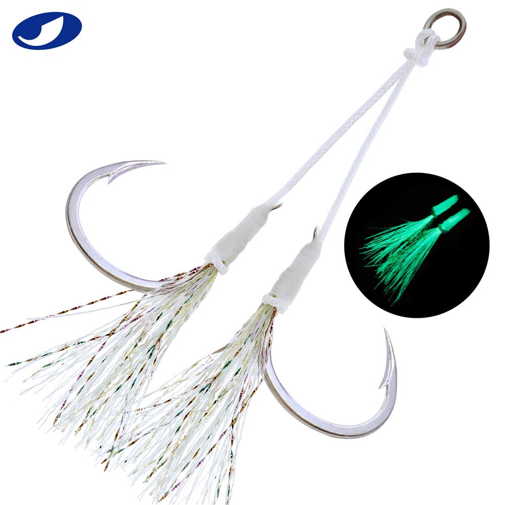 OCEAN CAT Rigged Assist Circle Hooks - Dancing Stinger Jigging Lures for Slow Fall & Fast Pitch Fishing - Perfect for Tuna, Bass, Shark in Southern California Waters | Saltwater Game Fishing & Offshore Angling