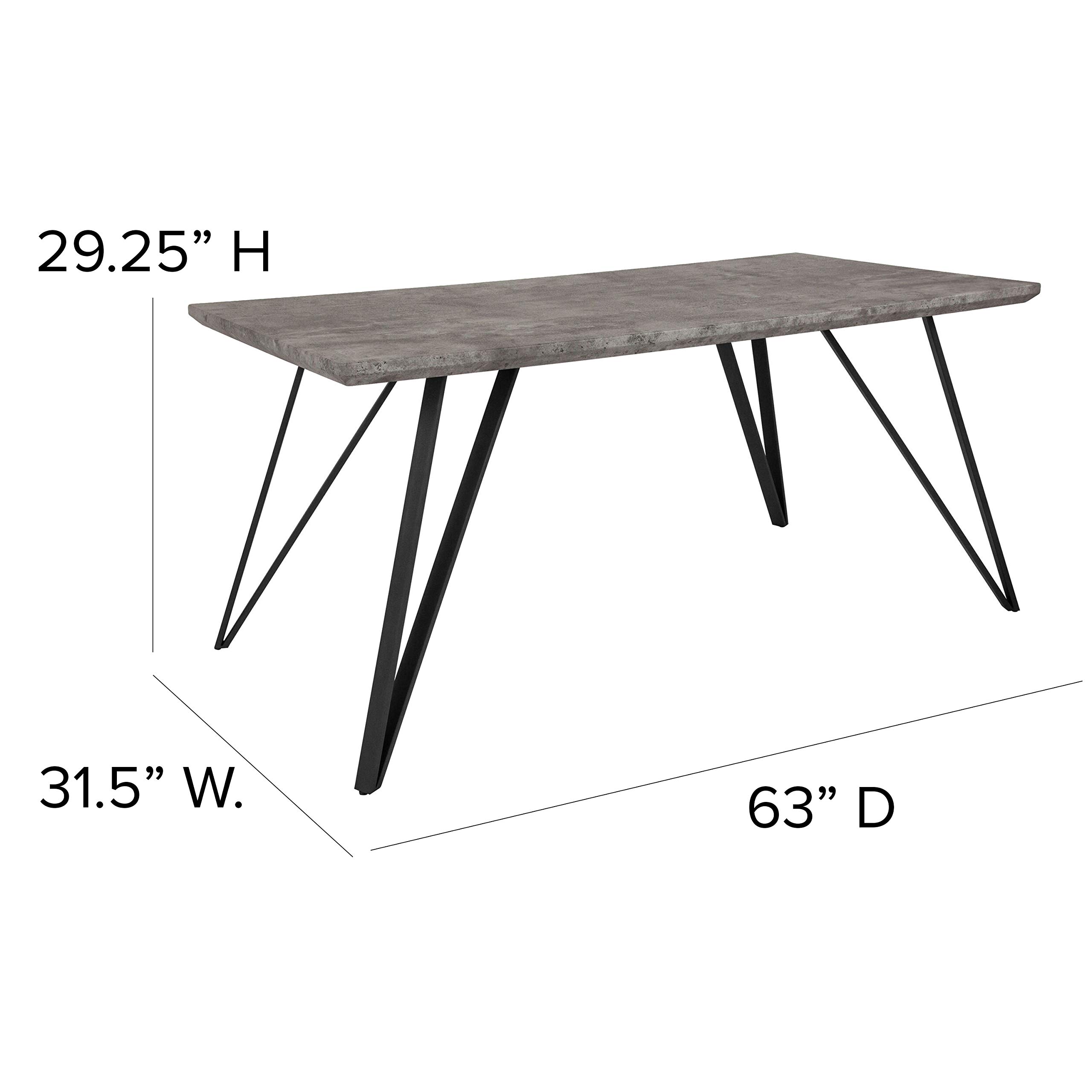 Merrick Lane Maya Contemporary Rectangular Dining Table - Faux Concrete Finish with Black Hairpin Metal Legs - 31.5