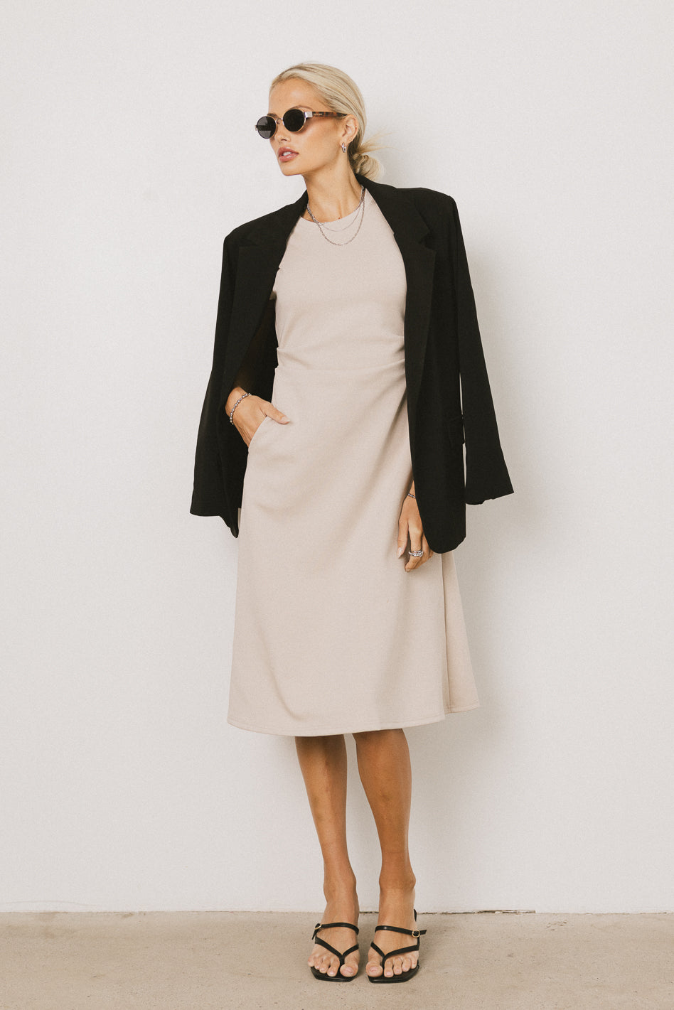 Kyra Midi Dress for Women - Khaki Casual Flowy Summer Dress | Perfect for Beach, Vacation & Everyday Wear