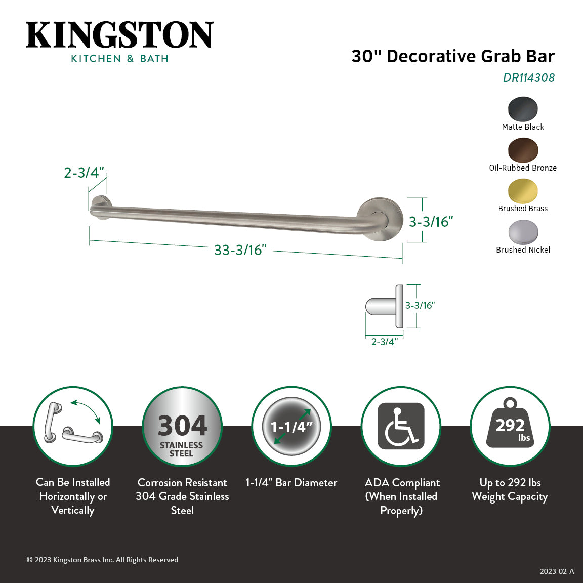 Americana Thrive In Place DR114300 30-Inch Stainless Steel Grab Bar - 1.25