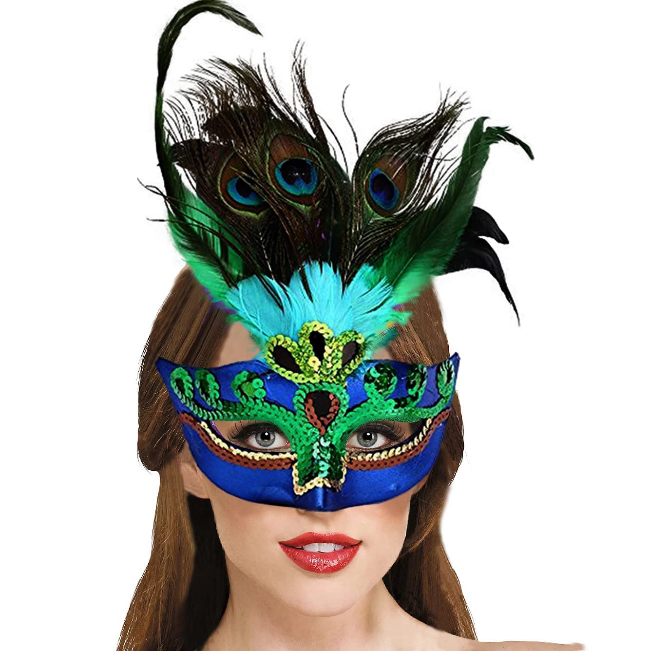 Elegant Peacock Feather Masquerade Mask for Women & Girls - Perfect for Mardi Gras, Halloween, Costume Parties & Venetian Balls
