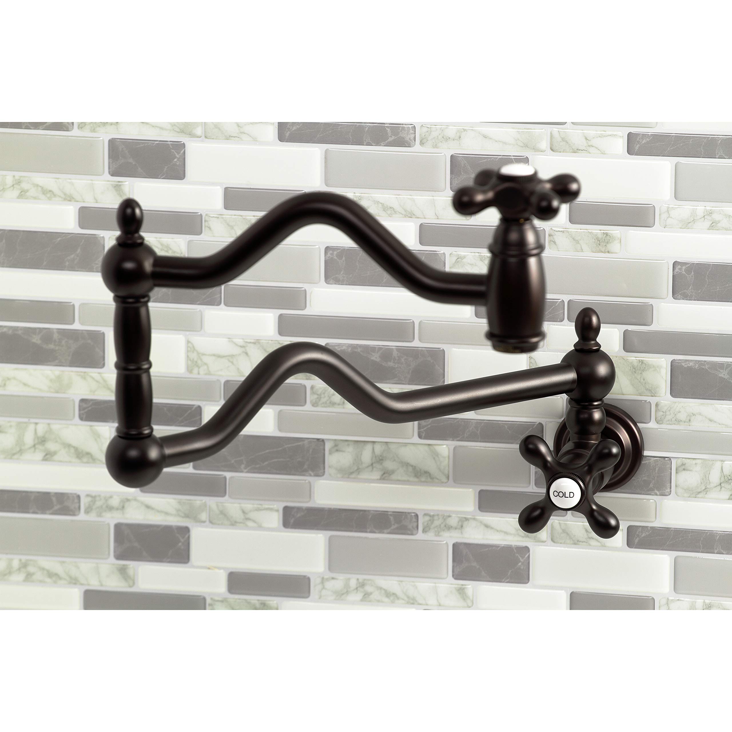 Kingston Brass KS2105AX Heritage Pot Filler in Oil Rubbed Bronze - Wall Mounted Kitchen Faucet for Easy Cooking & Filling Large Pots