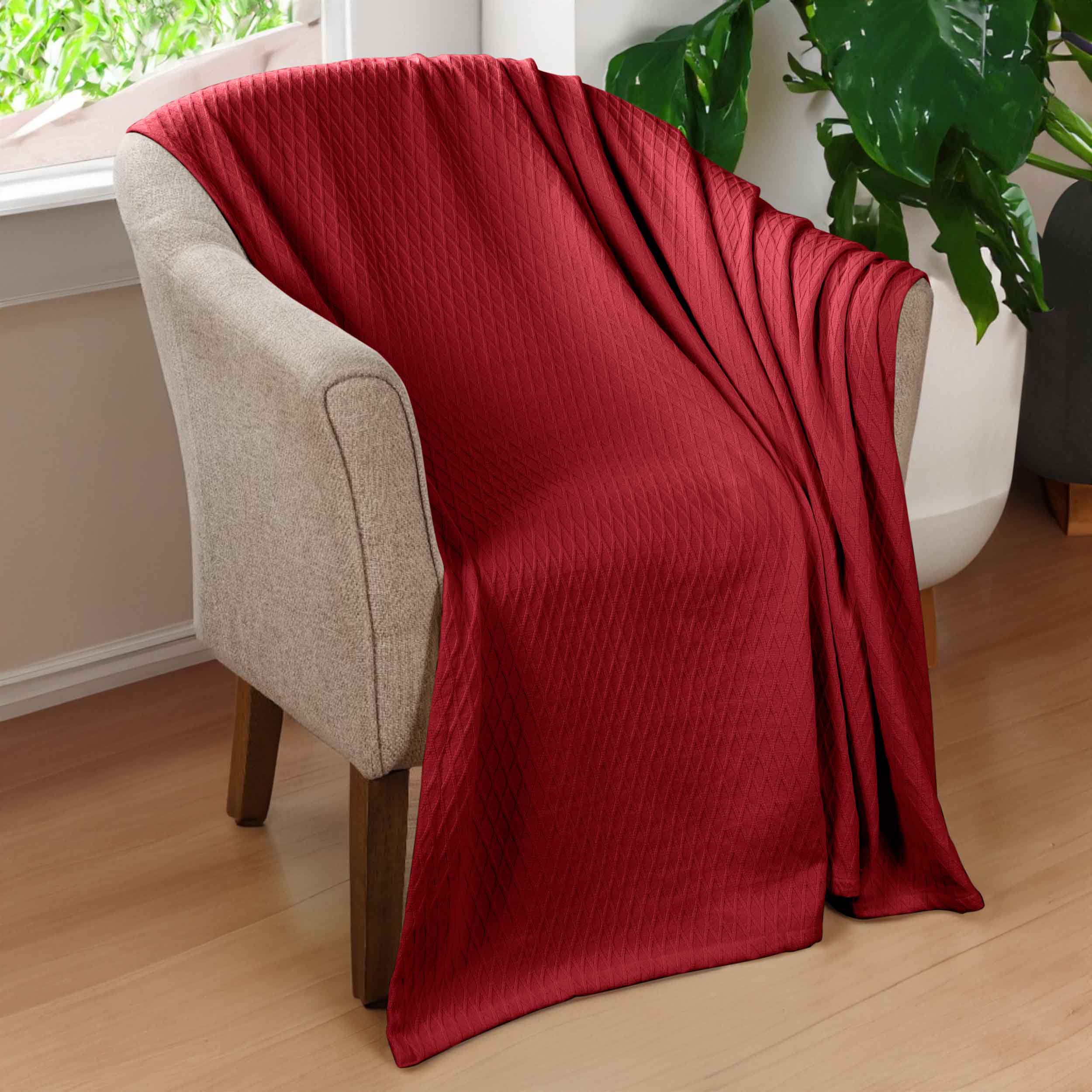 Premium Cotton All-Season Diamond Pattern Bed Blanket & Sofa Throw - Soft Cozy Blanket for Bedroom, Living Room, Travel and Gift Giving