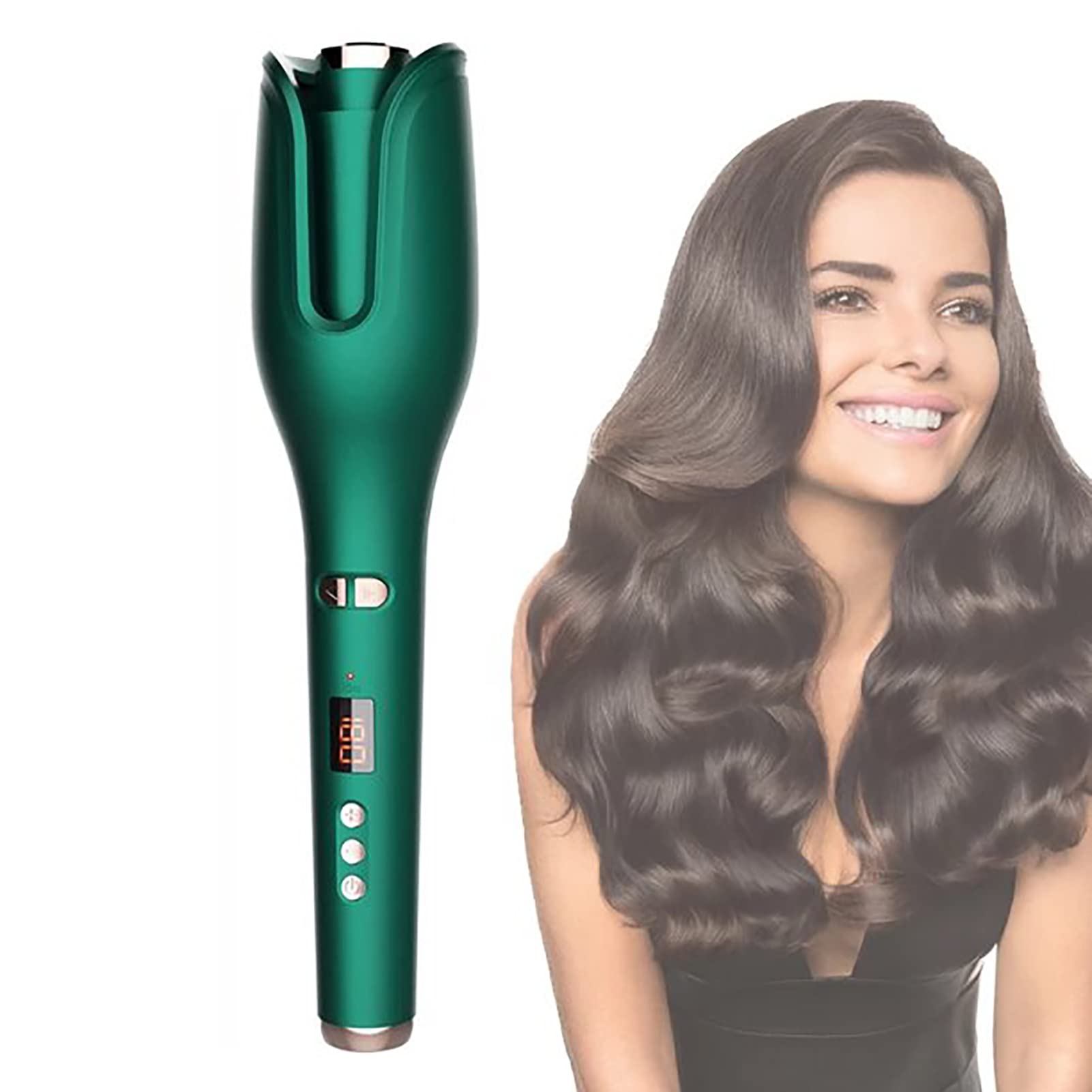 Portable Automatic Hair Curler - Rotating Curling Iron with 17 Temperature Settings, Fast Heating Styling Tool for Long & Short Hair (Green) | Perfect for Home Use, Travel, Salon Styling & Daily Hair Care