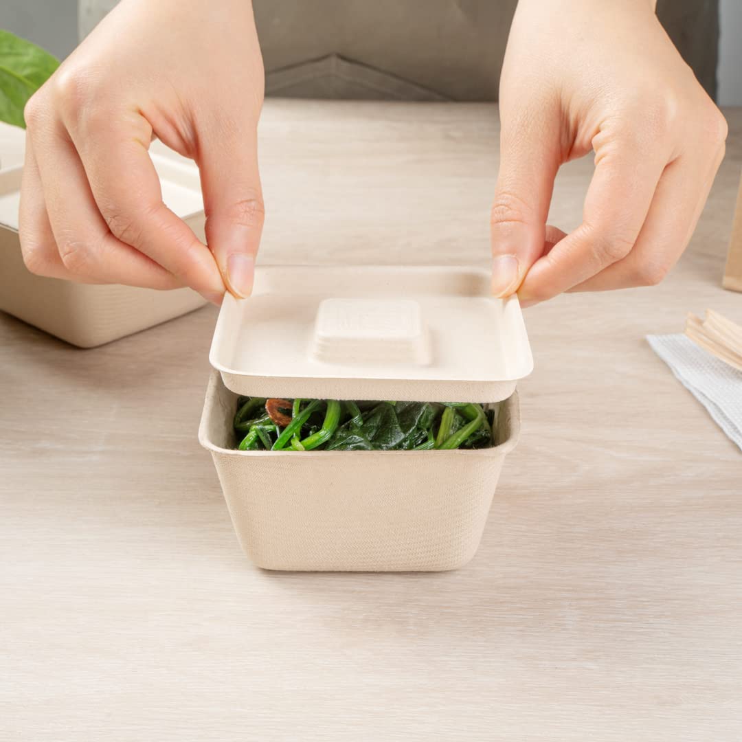 Eco-Friendly 9-OZ Bagasse Bowl Lids - 100 Count Square Disposable Pulp Tek Lids for Sugarcane Fiber Bowls | Biodegradable & Compostable | Perfect for Restaurants, Catering & Takeout Meals