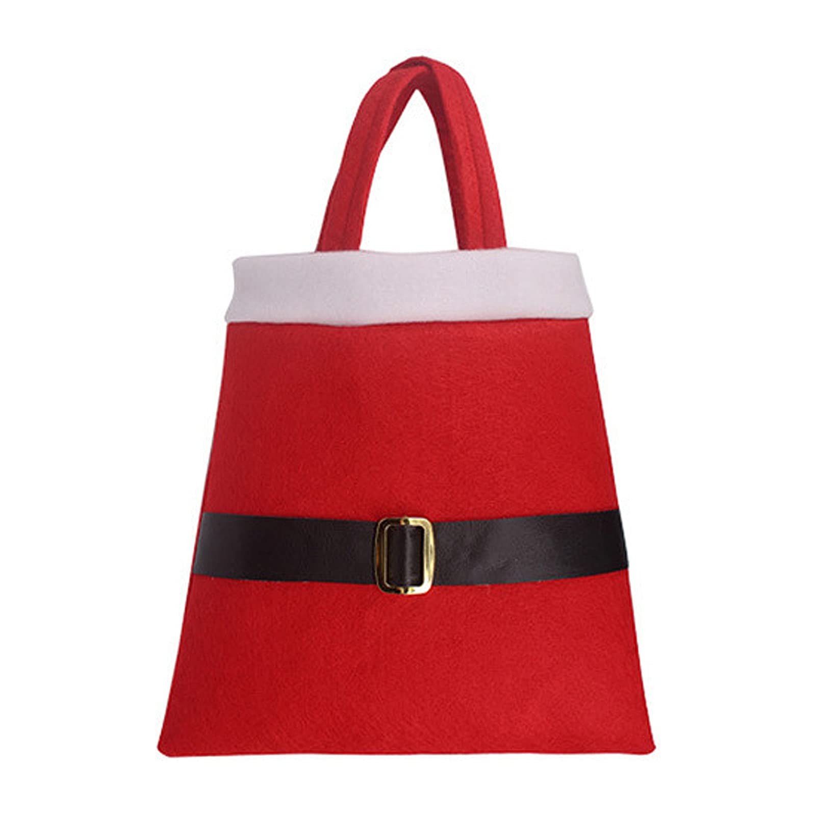 YHNJI 5-Pack Red Fabric Tote Bags - Small Reusable Christmas Candy Bags with Handles for Holiday Parties, Gift Giving & Stocking Stuffers