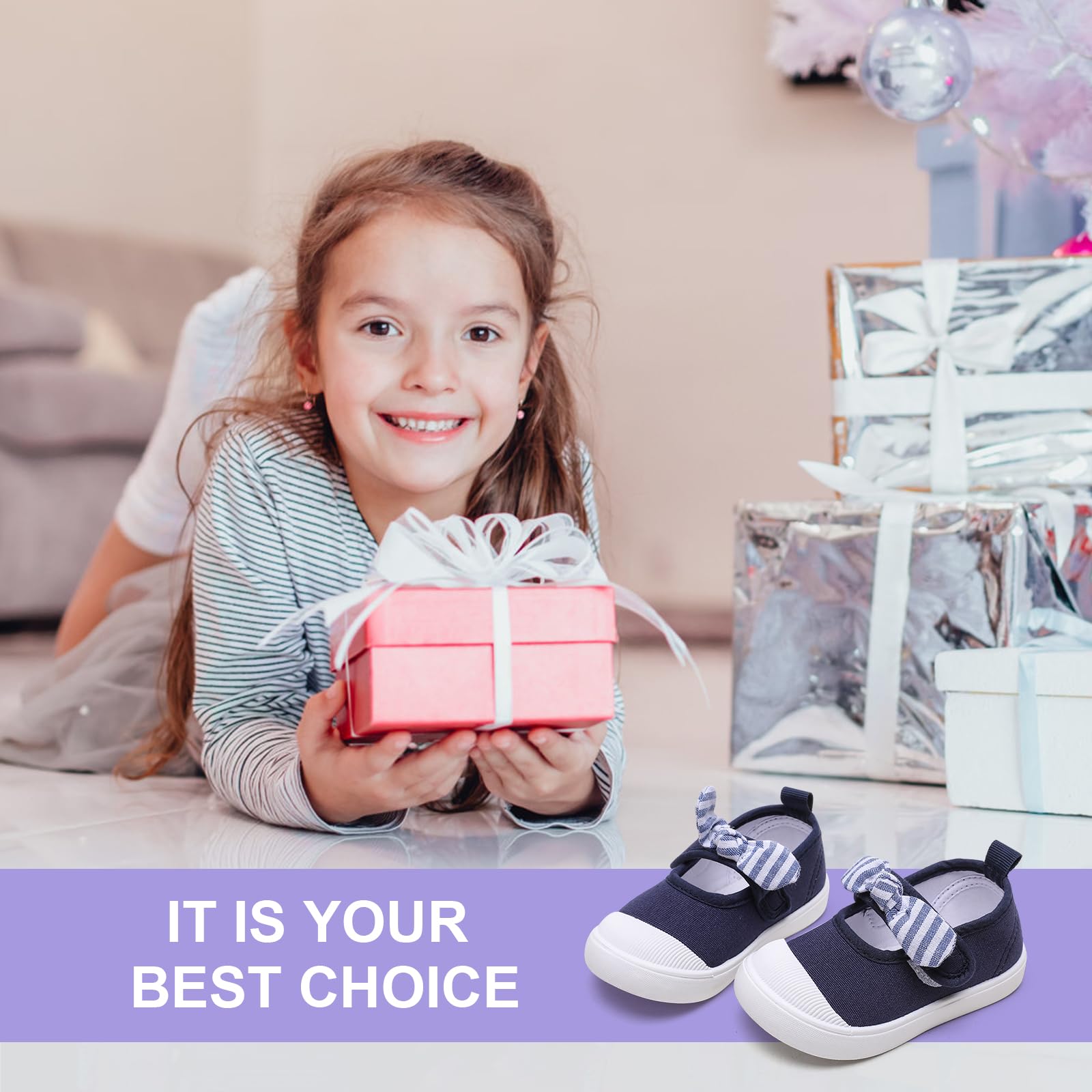 Toddler Girls Canvas Sneakers with Bowknot - Mary Jane Flat Shoes for School Uniform & Dress Occasions | Comfortable Kids Shoes for Classroom, Party & Everyday Wear