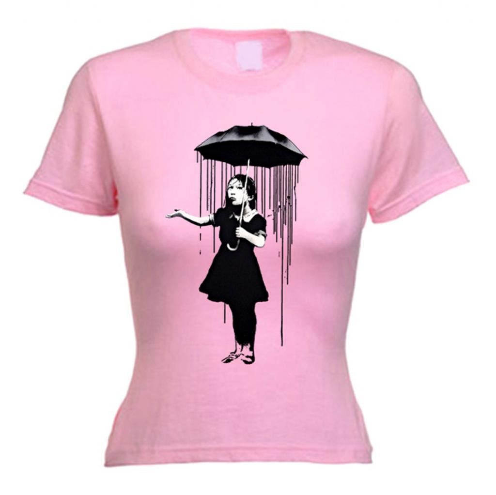 Banksy Nola Umbrella Graphic T-Shirt for Women - Vintage Street Art Inspired Casual Tee | Perfect for Music Festivals, Streetwear Outfits & Everyday Wear