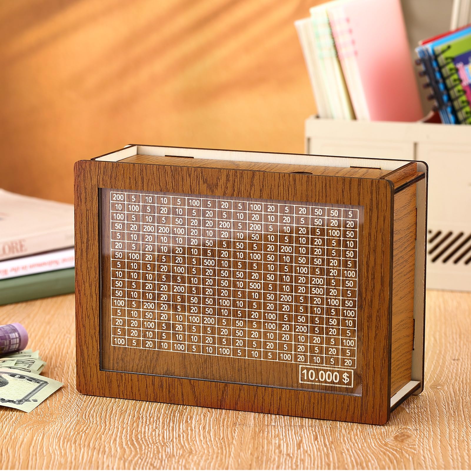 Wooden Cash Vault Savings Box with Digital Counter - Retro Money Saving Bank for Kids & Adults (10,000 Challenge, Light Brown) | Perfect for Piggy Bank Savings, Coin Collection & Financial Education at Home
