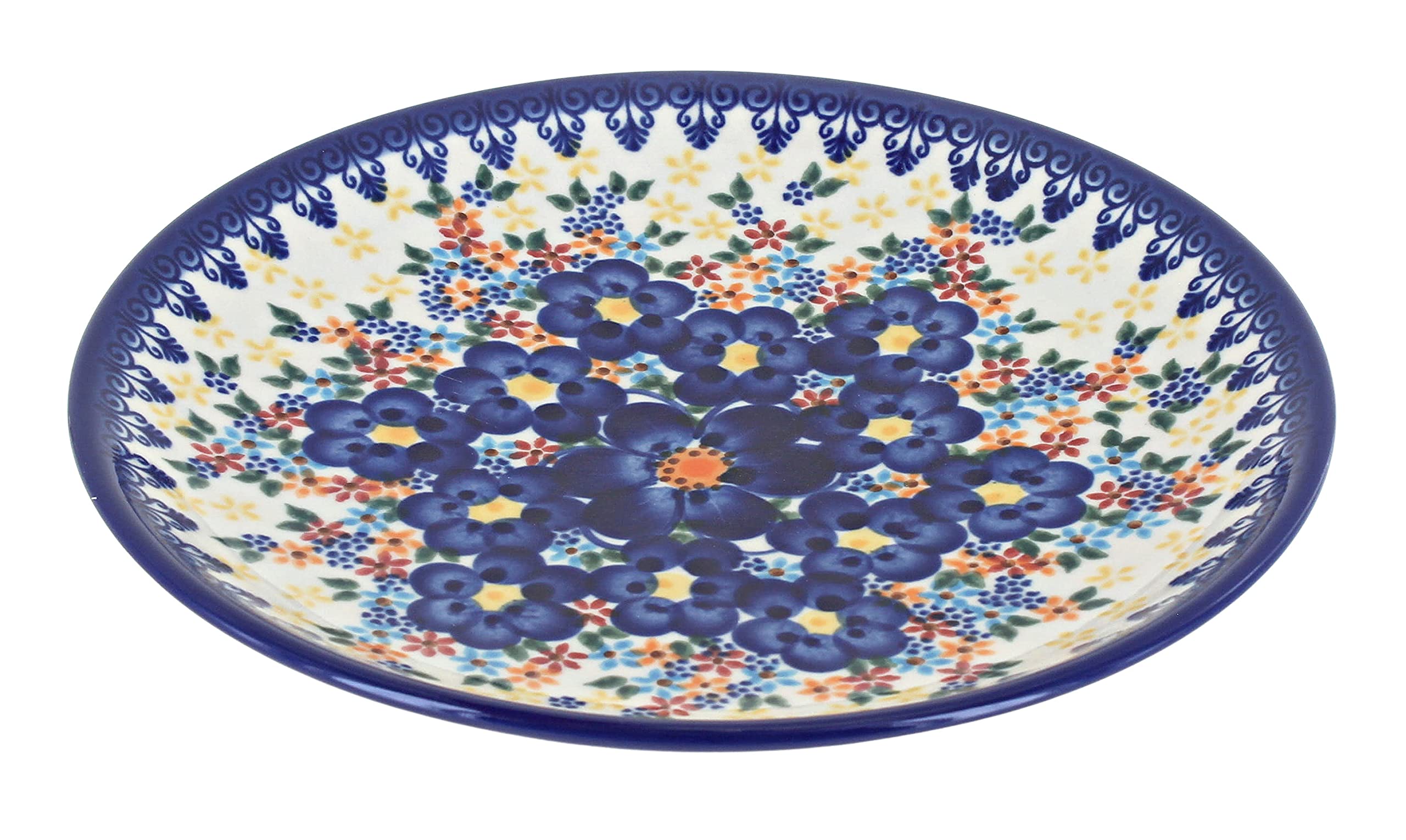 Handmade Blue Rose Polish Pottery Blue Dahlia Dessert Plate - Elegant Ceramic Appetizer Plate for Tea Parties, Weddings & Home Decor