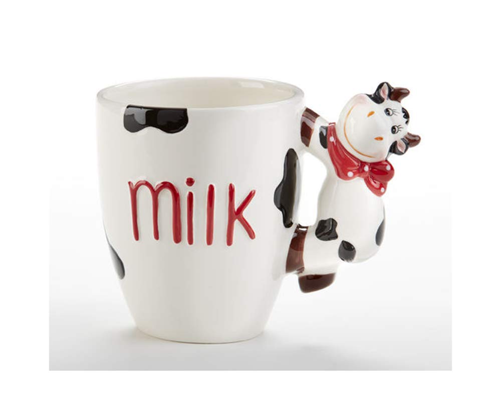 Delton Ceramic Cow Milk Mug - Cute Cheery Design for Coffee, Tea & Hot Drinks - Perfect for Farmhouse Kitchens, Breakfast & Gifts