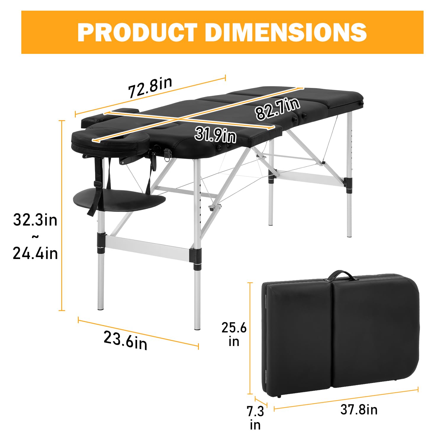 Portable Massage Table - Adjustable Height Aluminum Folding Spa Bed with Non-Woven Carrying Bag | Professional Massage Therapy, Home Spa, Beauty Salon & Lash Extension Use