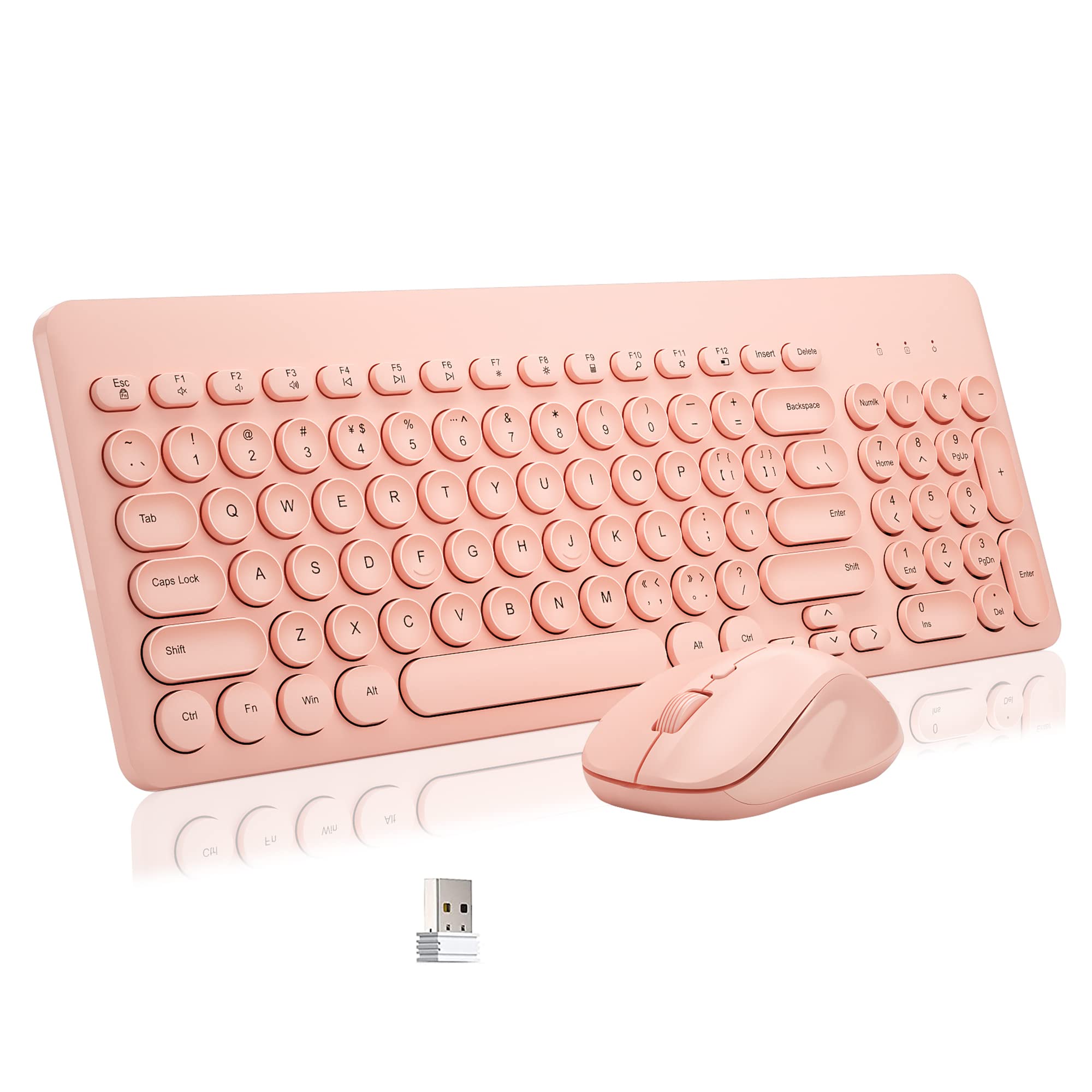 Superbcco 2.4GHz Wireless Keyboard and Mouse Combo with Numeric Keypad - Quiet Click Round Keys, Slim Design for PC, Laptop, Desktop, Surface - Windows Compatible (Baby Pink) | Perfect for Office Work, Gaming & Home Computing