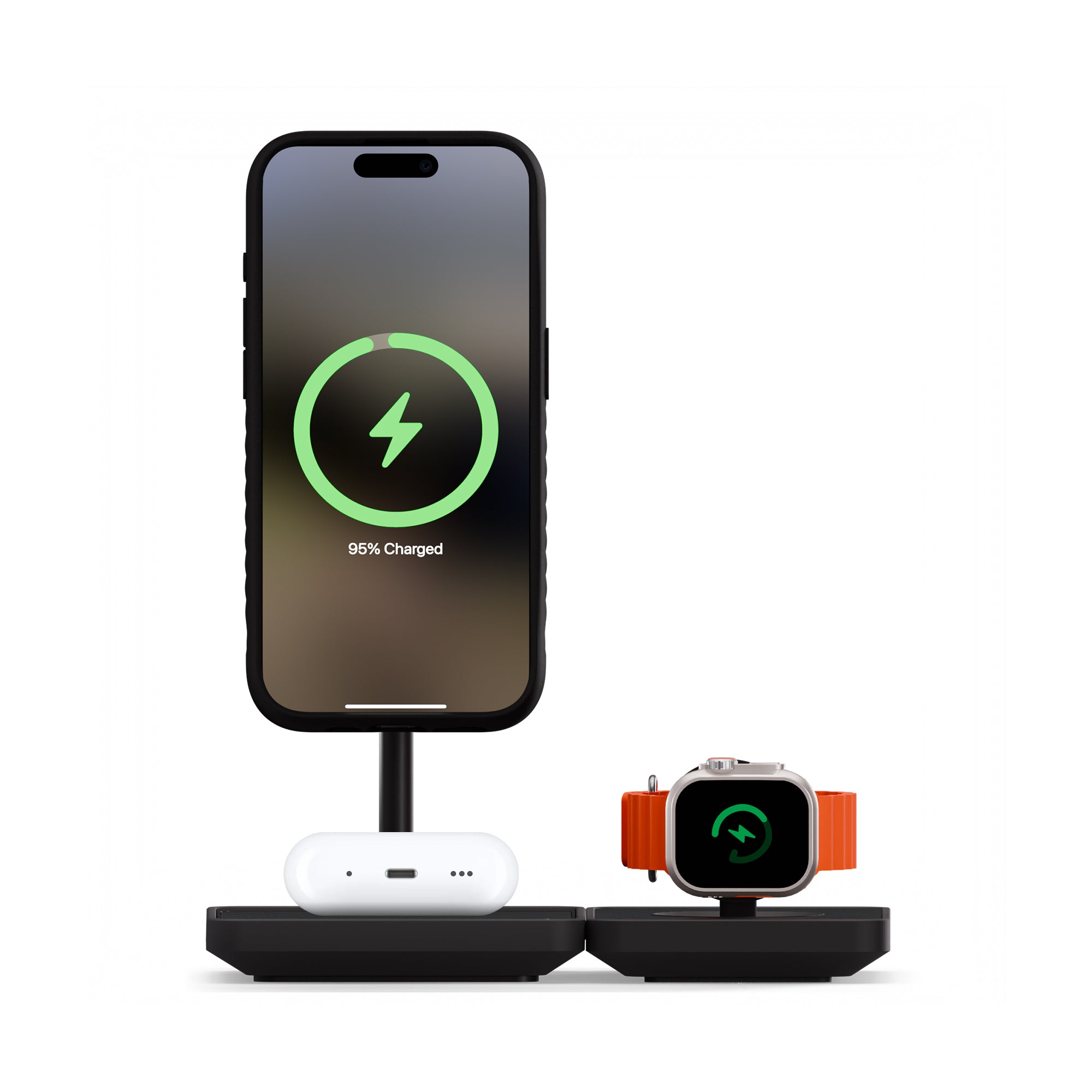 3-in-1 Magnetic Wireless Charging Stand with Qi2 & Apple Magsafe - Premium Aramid Fiber for iPhone 15/14/13, AirPods & Apple Watch - Perfect for Home, Office & Travel Charging