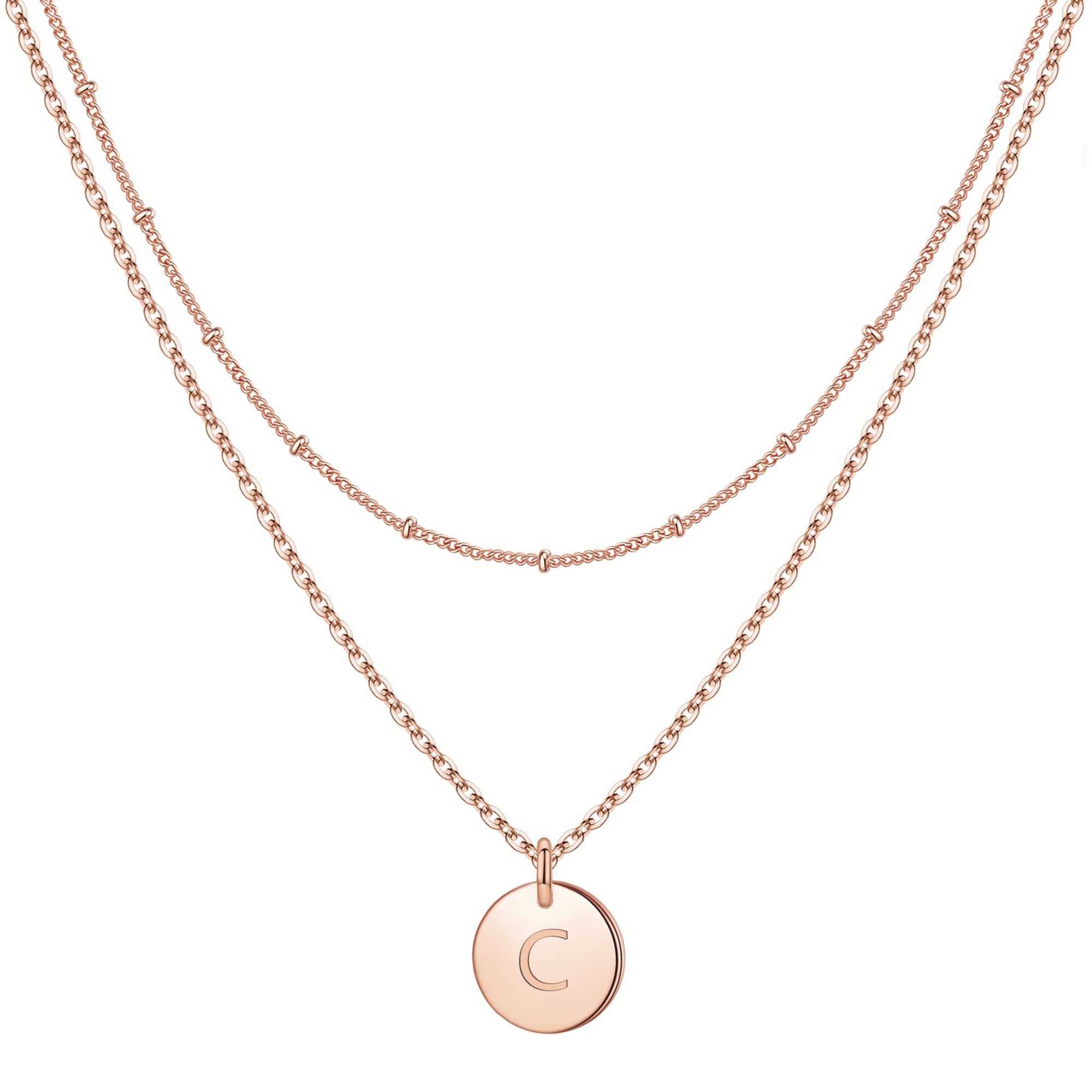 IEFWELL Personalized Initial Necklace for Women & Girls - Gold, Silver, Rose Gold Double Sided Engraved Hammered Coin Pendant, Layered Necklace Jewelry Gift for Easter, Birthday, Christmas | Perfect for Teens, Best Friends & Special Occasions