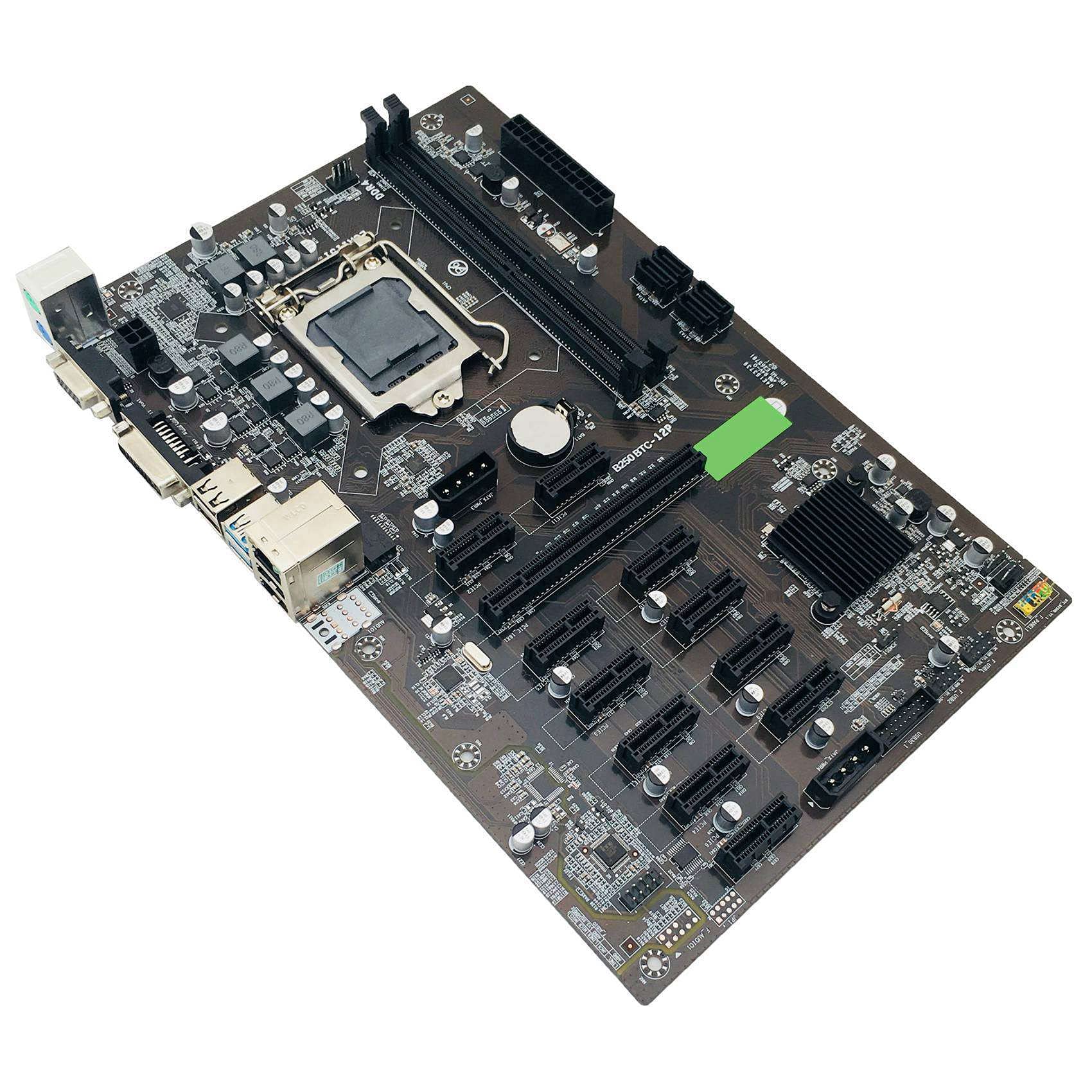 Flisdtry B250 BTC Mining Motherboard with Intel G3920/G3930 CPU, 12 GPU Slots, LGA 1151, DDR4, USB 3.0 - Includes SATA & Switch Cables - Perfect for Cryptocurrency Mining Rigs & Ethereum Mining Setup