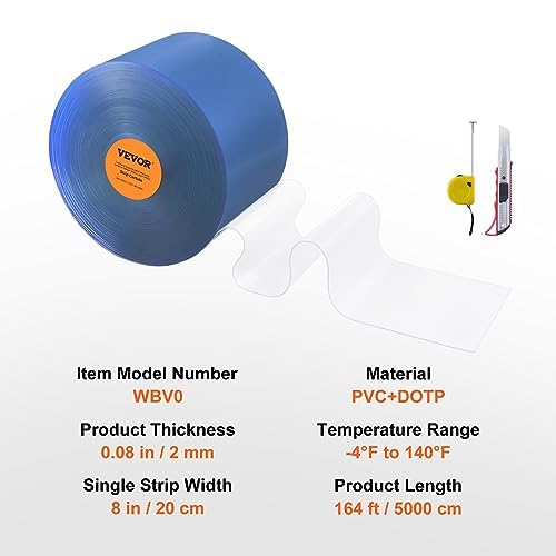 VEVOR Clear PVC Vinyl Strip Curtain - 164' Length x 8