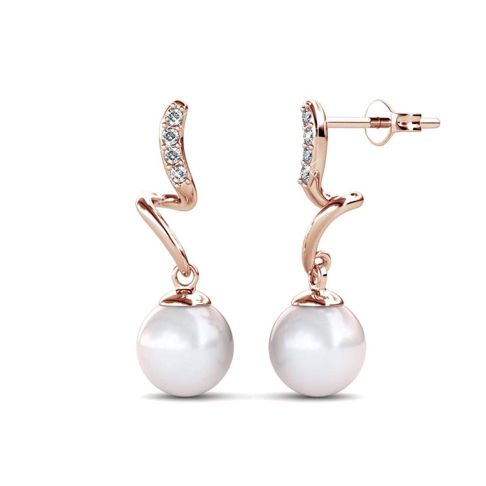 Cate & Chloe Ophelia 18K White Gold Dangle Earrings with Swarovski Crystals & Freshwater Pearl - Elegant Drop Earrings for Women & Girls - Perfect Jewelry Gift for Weddings, Parties & Special Occasions