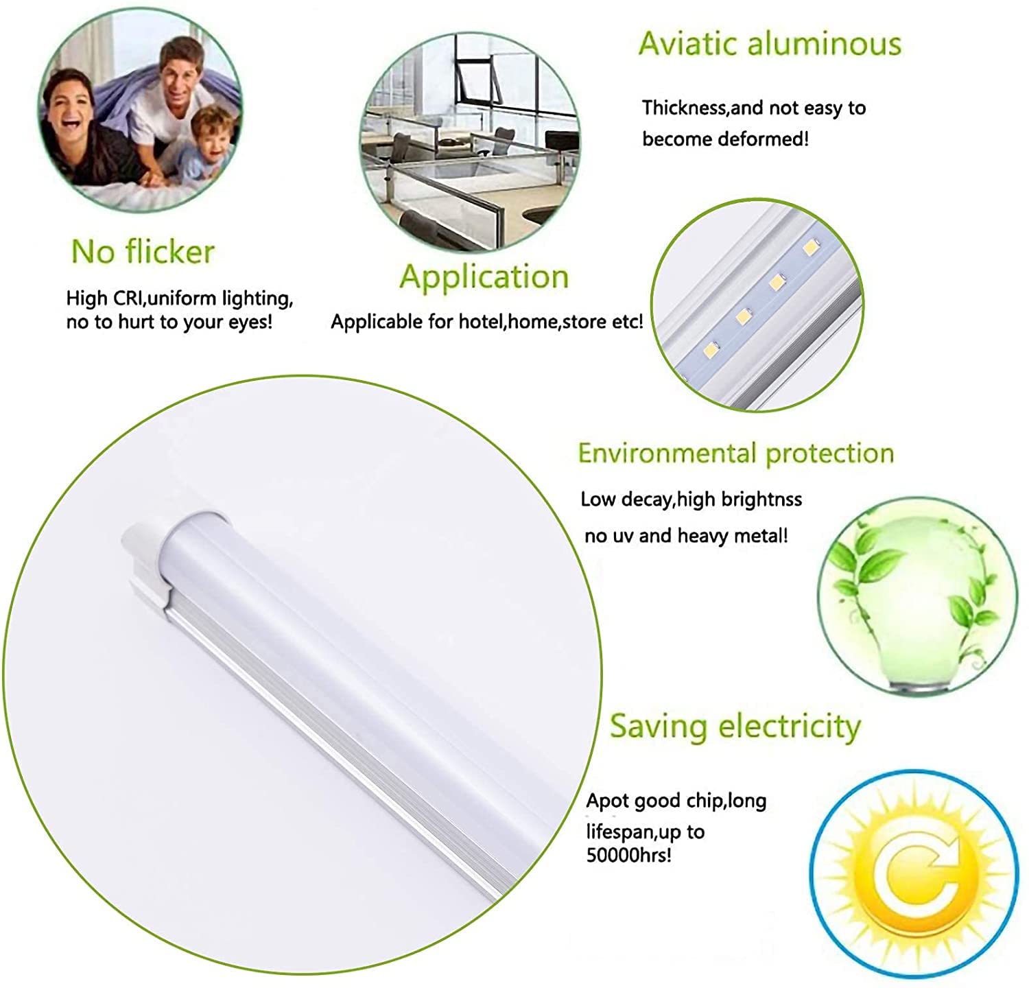8 Pack 4FT LED Shop Light 24W T8 Integrated Tube Light with Milky Cover - 6000K Daylight White, ON/Off Switch Cable - Perfect for Household, Garage, Under Cabinet, Workshop, and Basement Lighting
