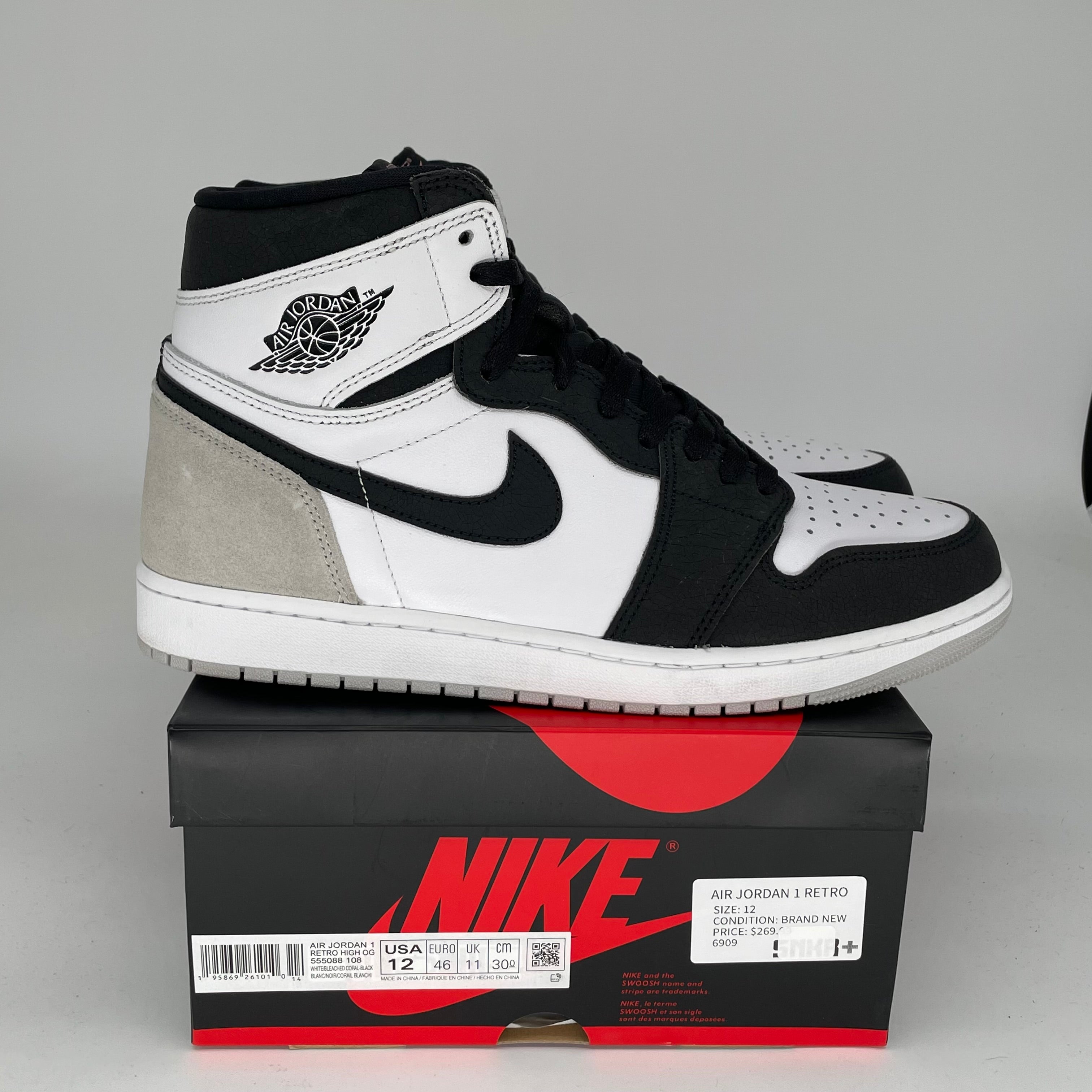 AIR JORDAN 1 BLEACHED CORAL Sneakers - Men's Size 12 (555088-108) - Retro High Top Basketball Shoes for Casual Wear & Street Style