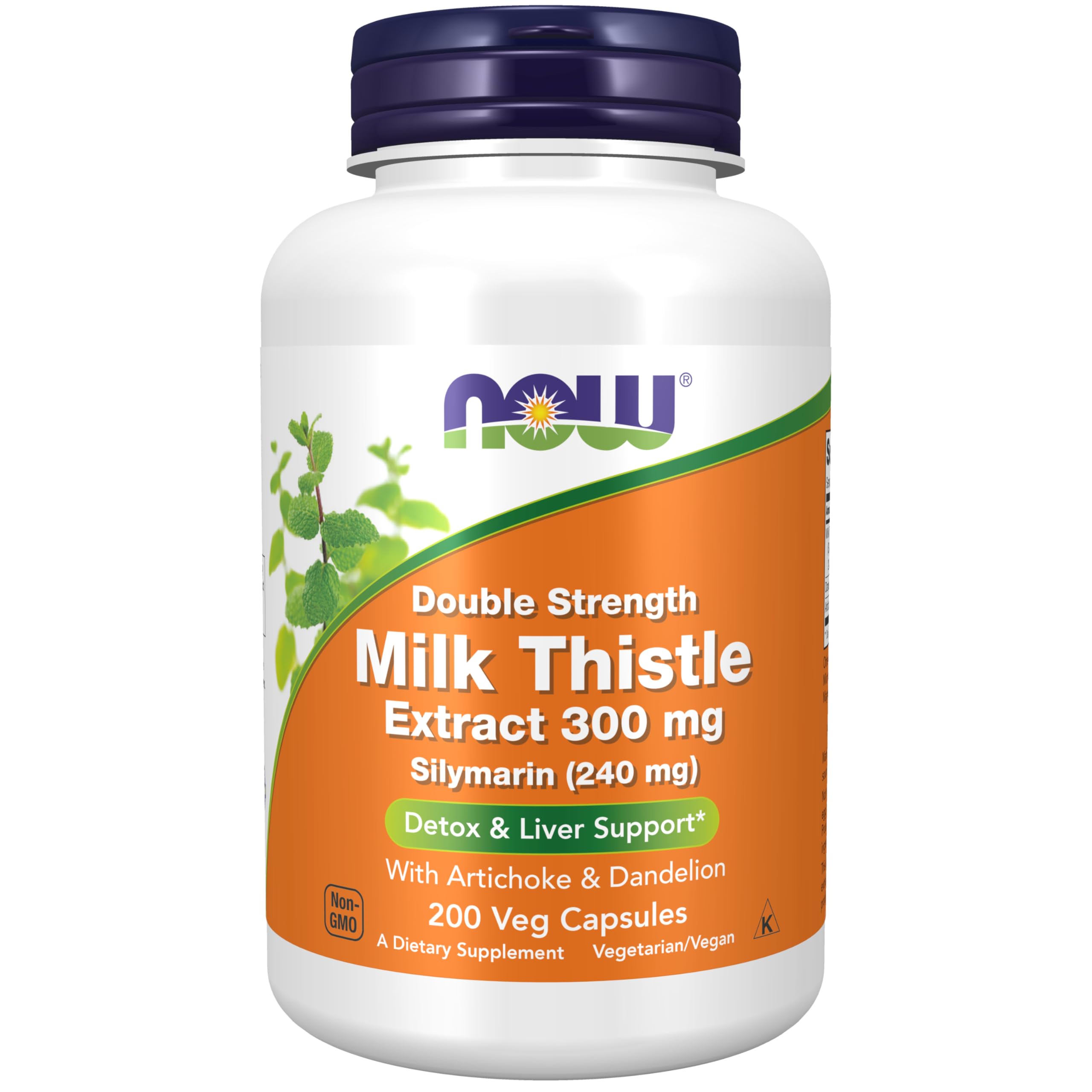 NOW Foods Silymarin Milk Thistle Extract 300mg with Artichoke & Dandelion - Double Strength Liver Support Supplement, 200 Vegan Capsules - Natural Detox & Liver Health for Daily Wellness