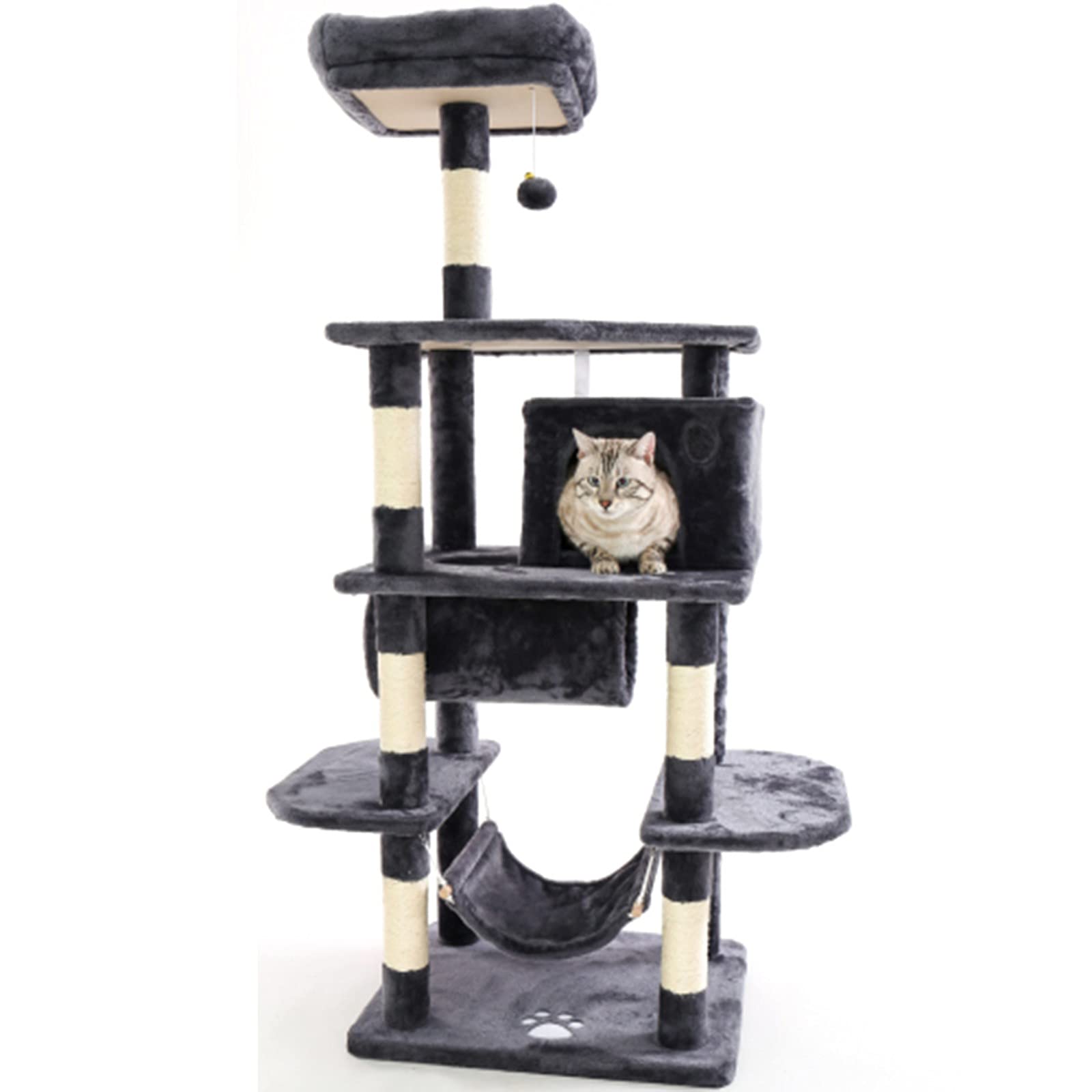 Multi-Level Cat Tree with Scratching Posts - Sturdy Cat Tower for Kittens & Adult Cats - Pet Play House Furniture for Indoor Climbing, Scratching & Napping - Perfect for Apartments & Homes