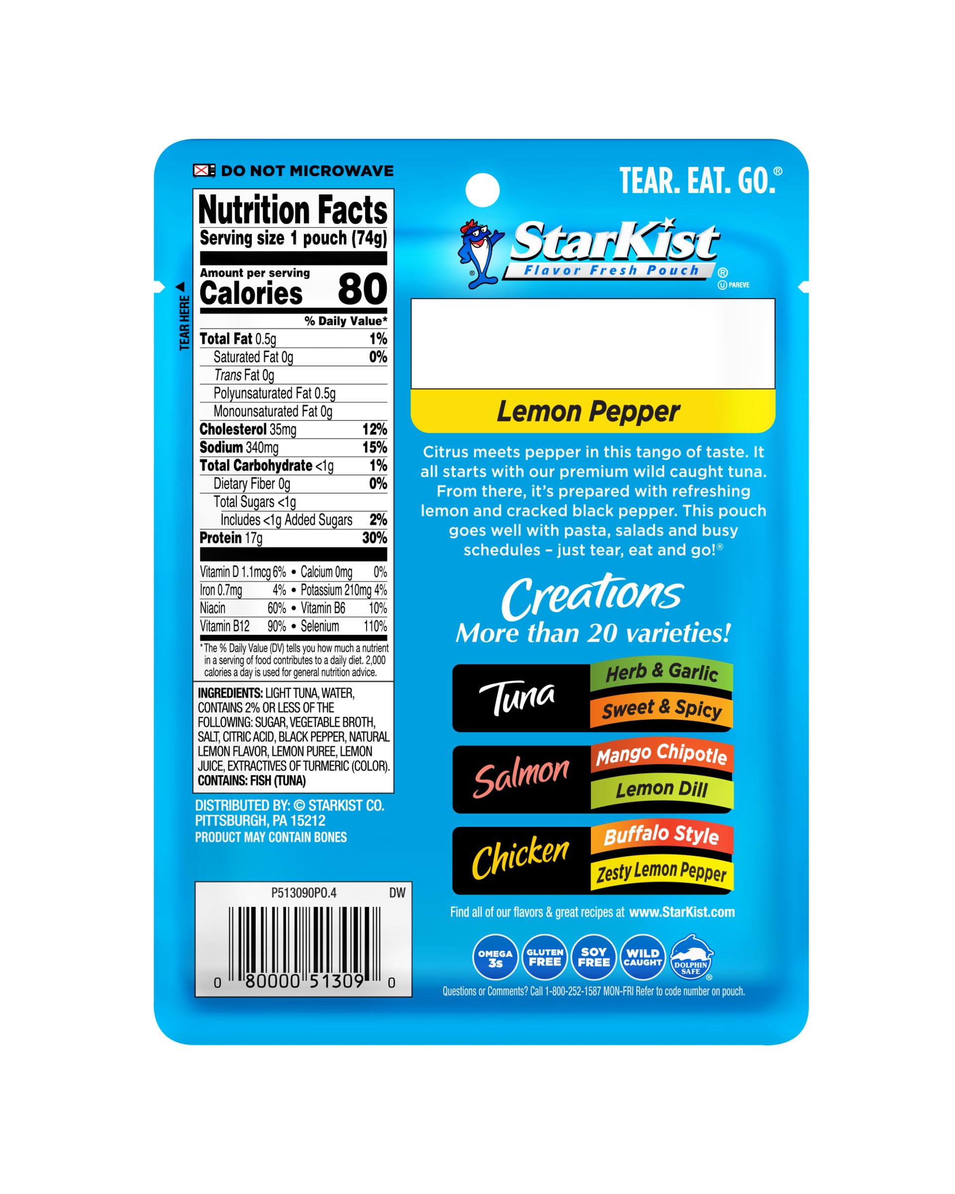 StarKist Lemon Pepper Tuna Creations - 2.6 Oz Pouch (Pack of 24) | Premium Seasoned Tuna for Salads, Sandwiches & Quick Meals | Convenient Protein Snack for Work, Camping & On-the-Go Lifestyles