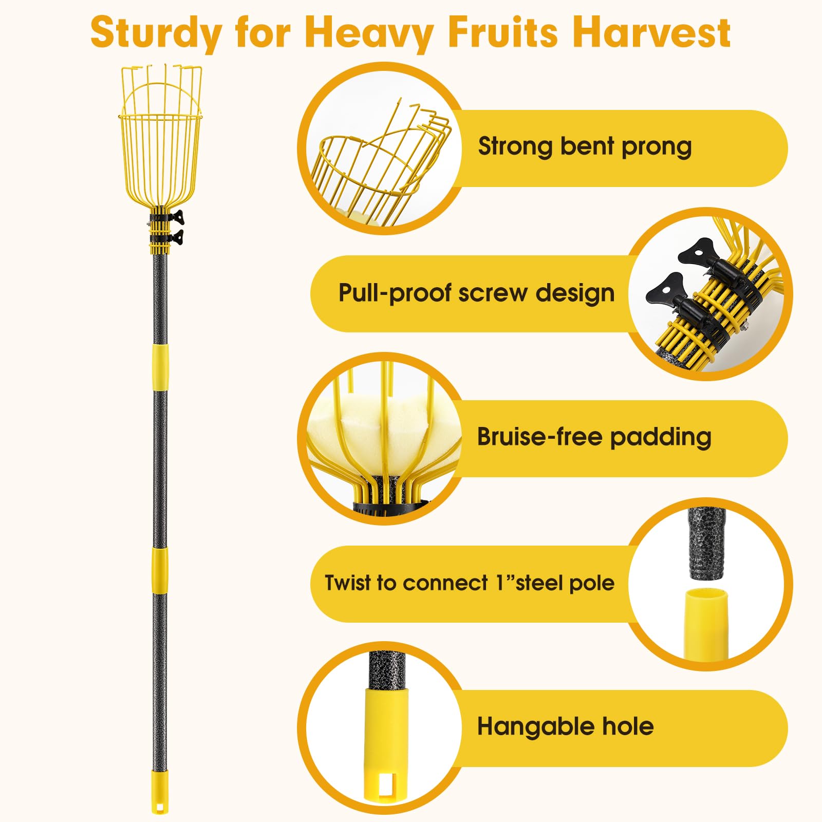 10FT Adjustable Fruit Picker Tool with Pole & Large Basket - Heavy Duty Fruit Harvesting Equipment for Apples, Oranges, Mangoes, Avocados & More - Perfect for Home Orchards, Backyard Harvesting & Commercial Fruit Picking