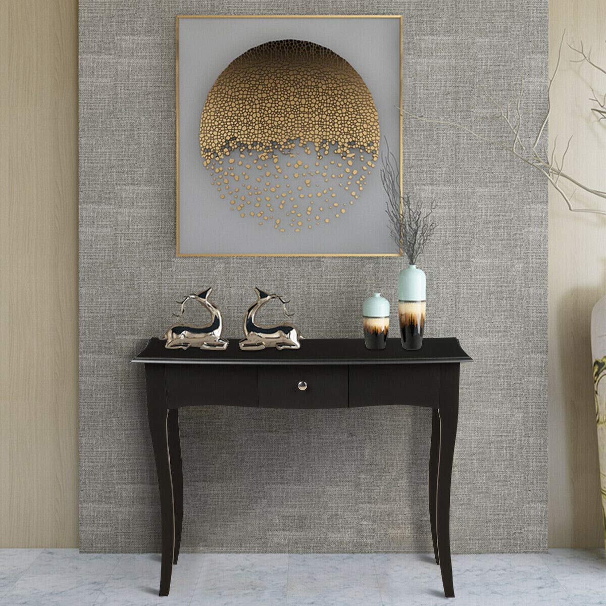Caraya Retro Elegant Wood Console Table with Storage Drawer - Sturdy Durable Waterproof Entryway Sofa Side Table - Easy to Clean Accent Furniture for Hallway, Living Room & Home Decor