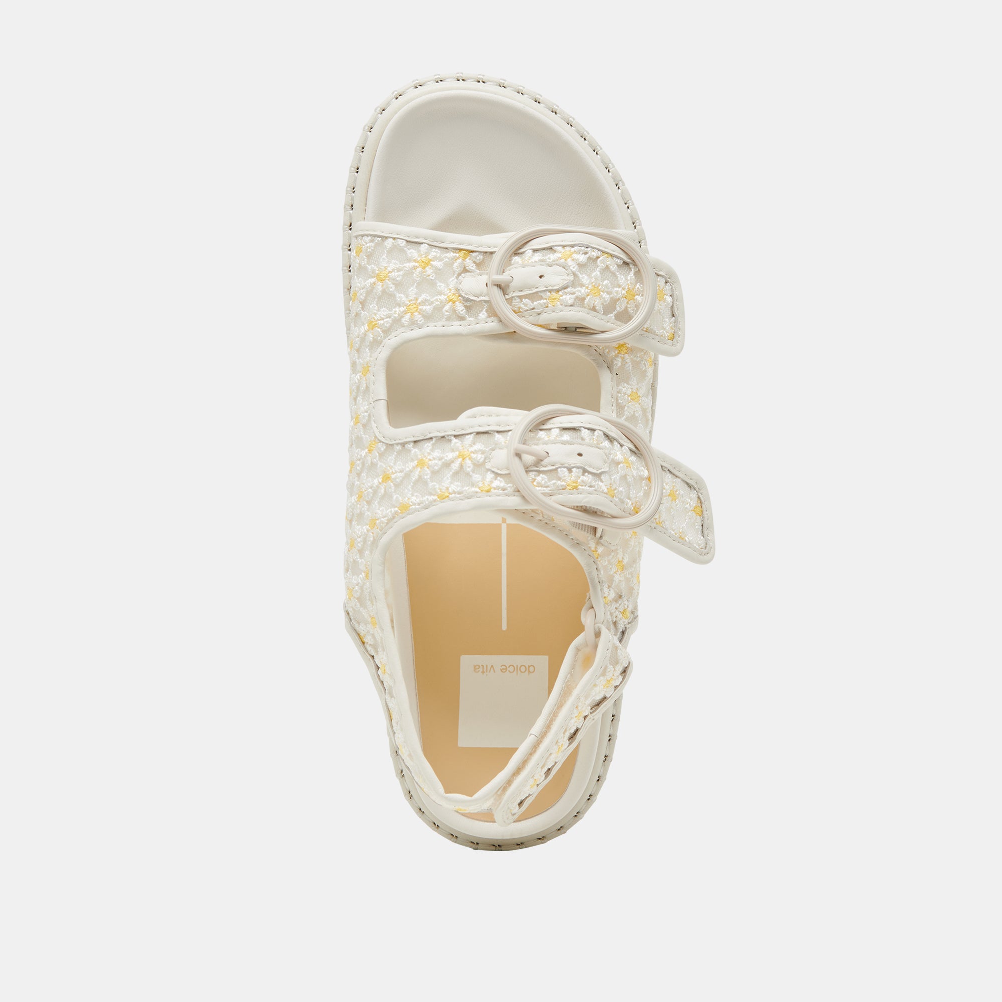 Stuart Floral Sandals for Women - White & Yellow Mesh Summer Sandals with Flower Design | Comfortable Beach Sandals for Vacation, Walking, and Outdoor Activities
